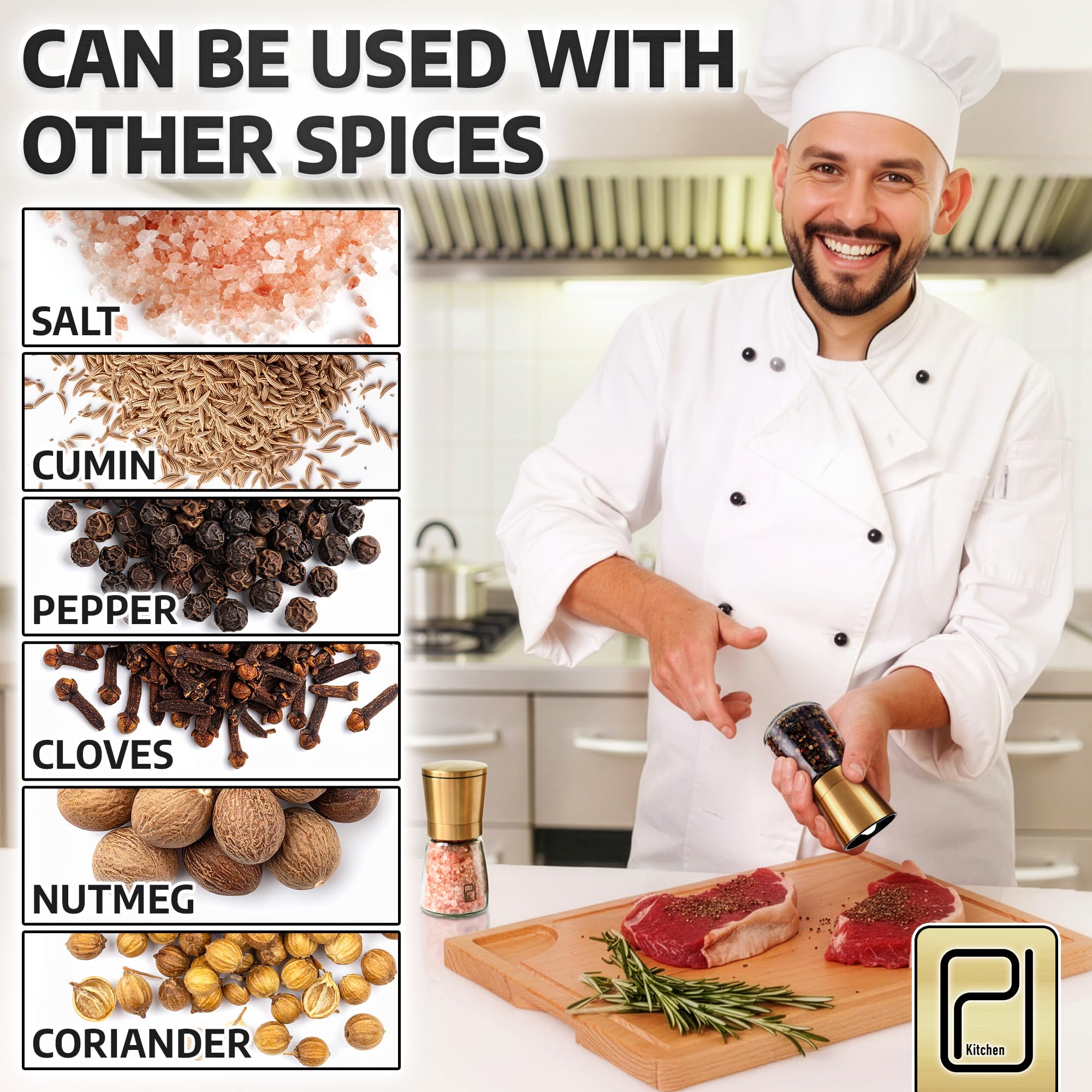 Set Premium Macinasale e Macinapepe - 142 g, Acciaio Inossidabile Dorato - Macina Manuale Ricaricabile e Regolabile - di PJC-Kitchen
