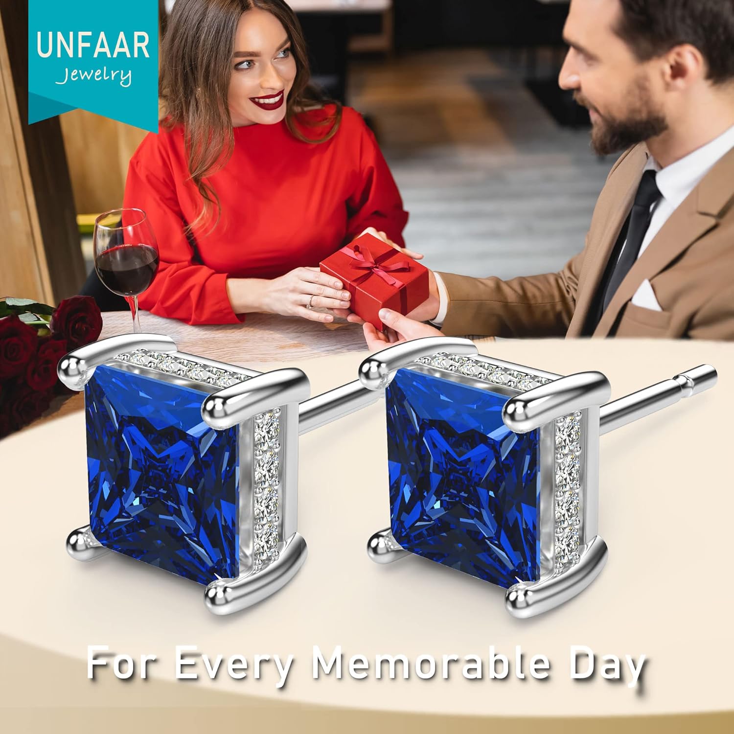 18K White Gold Plated Sterling Silver Princess Cut Cubic Zirconia Stud Earrings Square CZ Diamond Stud Earrings for Women Men Hypoallergenic - Image 5