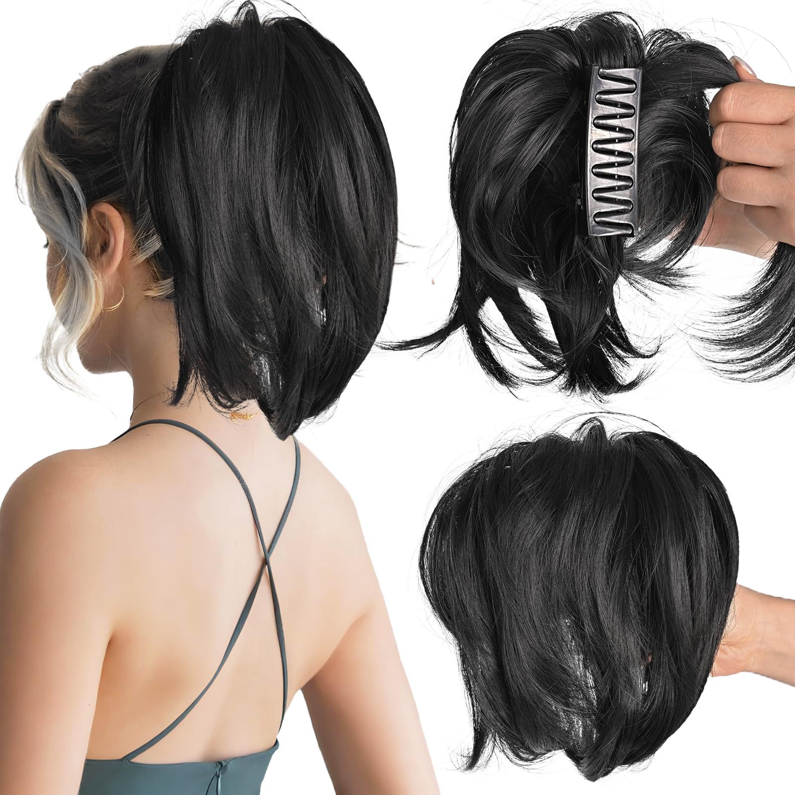 MFDYMYGS Messy Bun Hair Piece Claw Clip, Messy Bun Hair Piece with Bendable Metal