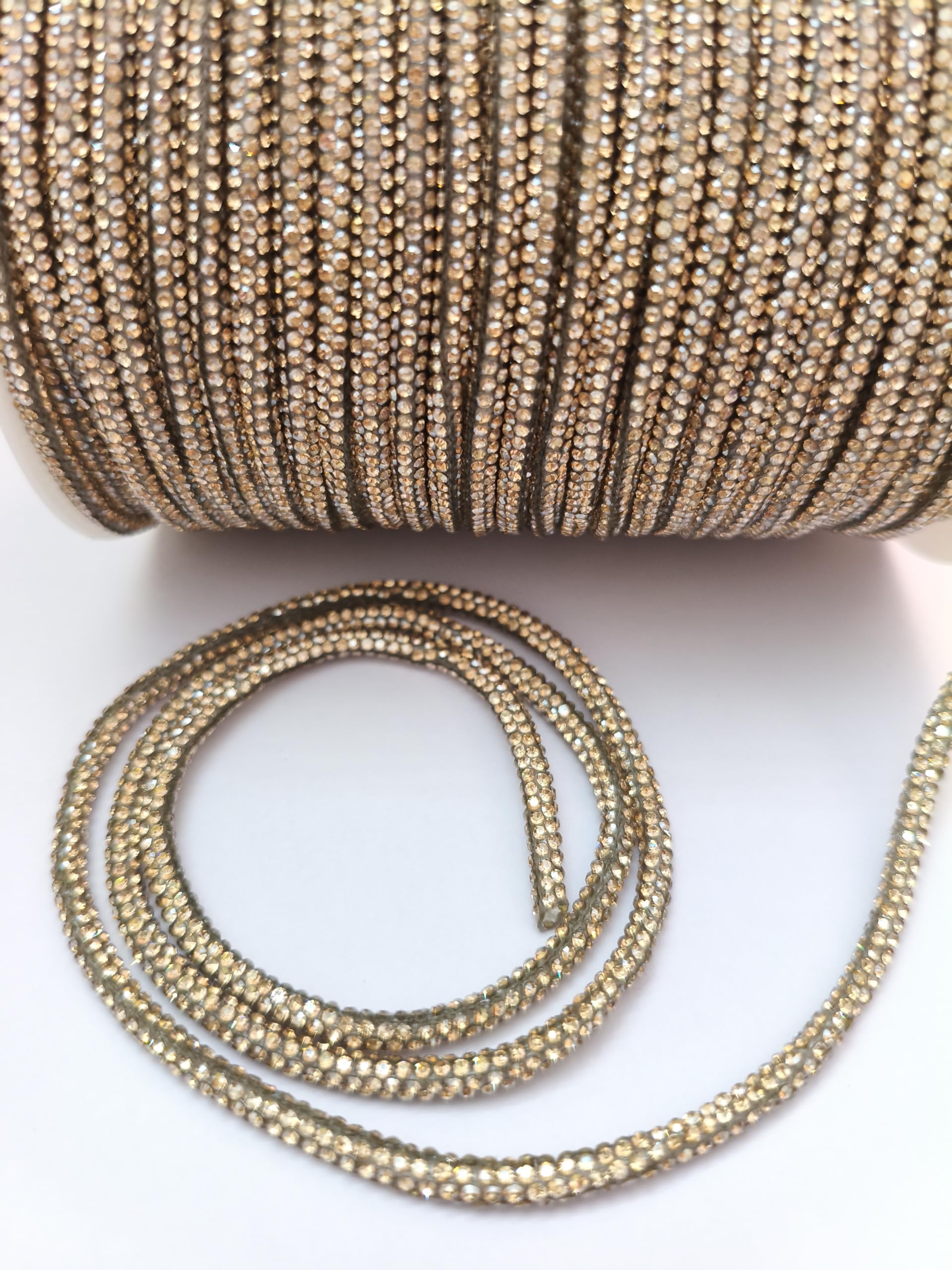 Premium Gold Rhinestone Bling Cord Trim 4mm - Crystal Shiny Glitter Rope String for Macrame, Crafts, Clothing, Bags, Shoe Laces, Embroidery, Jewelry Making & Bridal Applique (Gold, 200, Centimeters)-image-49