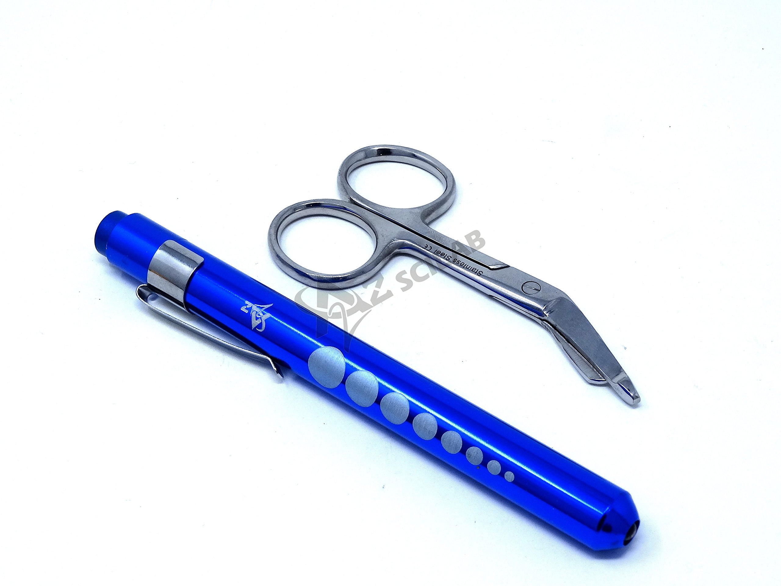 Heavy Duty Reusable Penlight + Nurse Doctor Medical Lister Bandage Scissors Shears (A2ZSCILAB) (Blue + Scissors 3.5