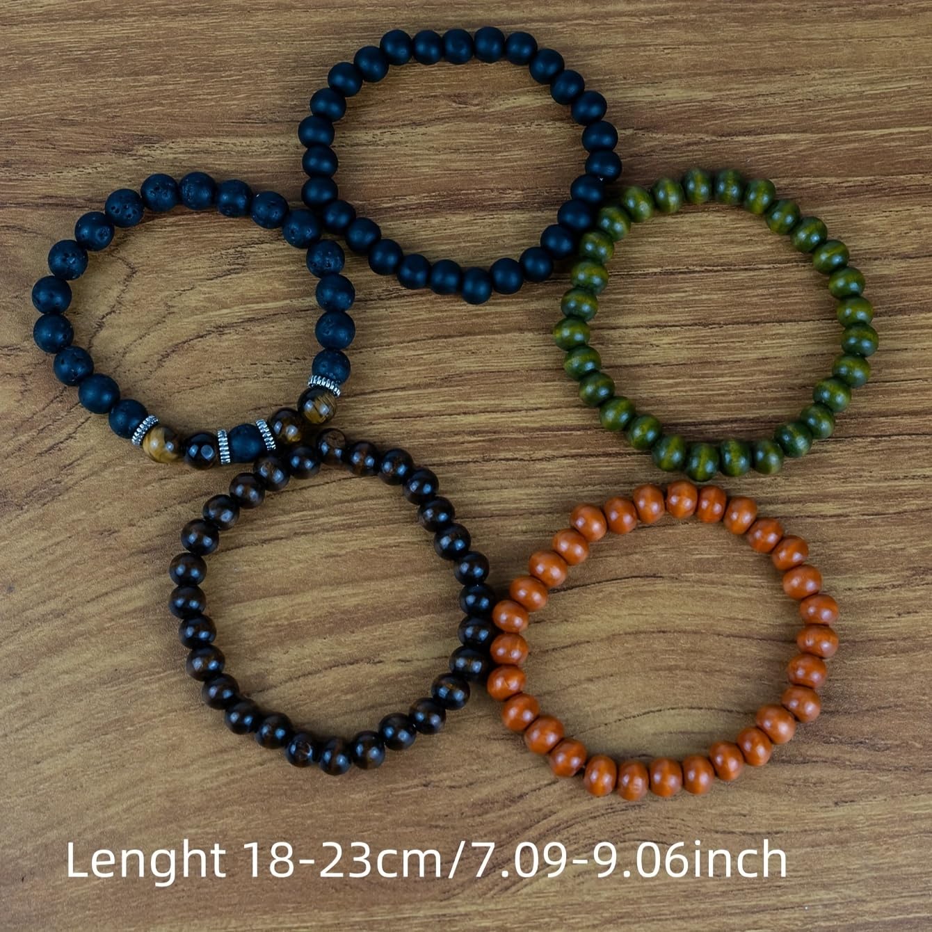 Set di 5 bracciali impilabili con Perline di Legno Occhio di Tigre - Bracciali con Perline per Uomo e Donna, bracciali Elasticizzati con Perline Rotonde da 8 mm, Braccialetti da Yoga Unisex