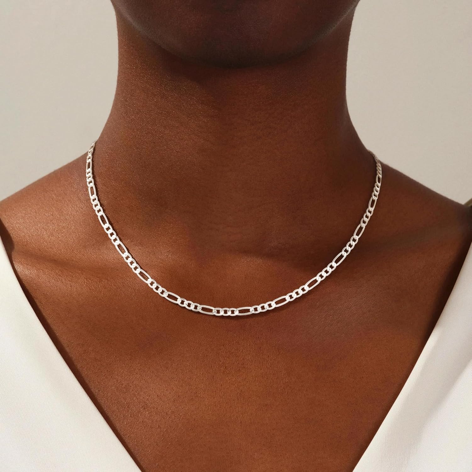 S925 Sterling Silver Chain Necklace for Women - 3mm/4mm Figaro Chain Necklace Italian Solid Thick Sturdy Colourfast Jewelery Gift for Women, 16 18 20 22 Inch - Image 2