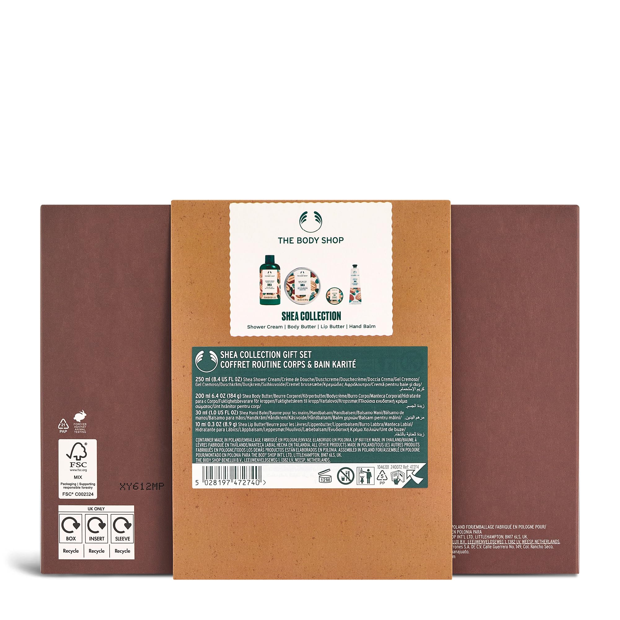 The Body Shop Shea Collection Geschenkset (Duschcreme 250 ml + Körperbutter 200 ml + Lippenbutter 10 ml + Handbalsam 30 ml), pflegende Sheabutter-Kollektion für weiche, glatte Haut, vegan