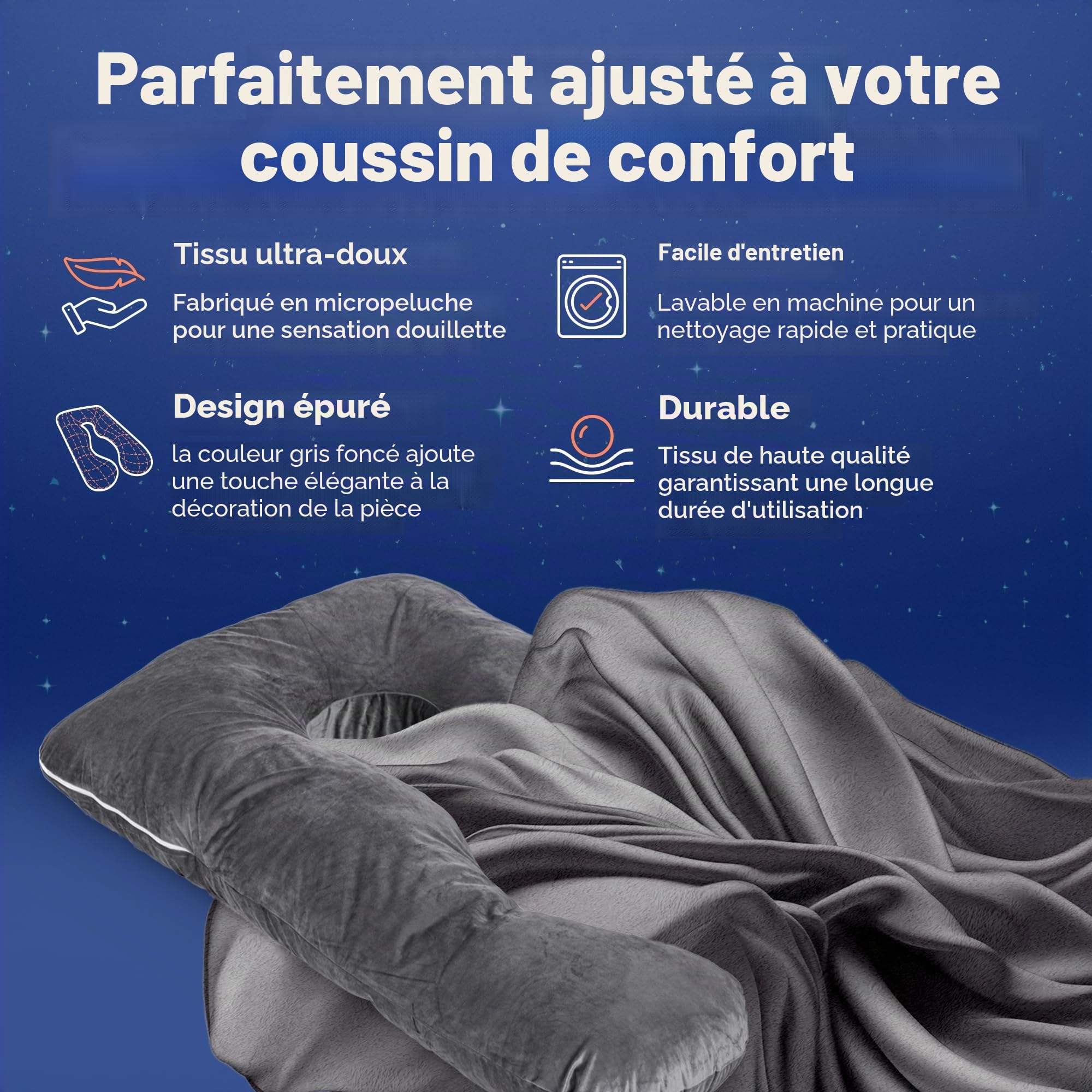 OreillerConfort Taie D'oreiller (Micropeluche - Gris foncé)