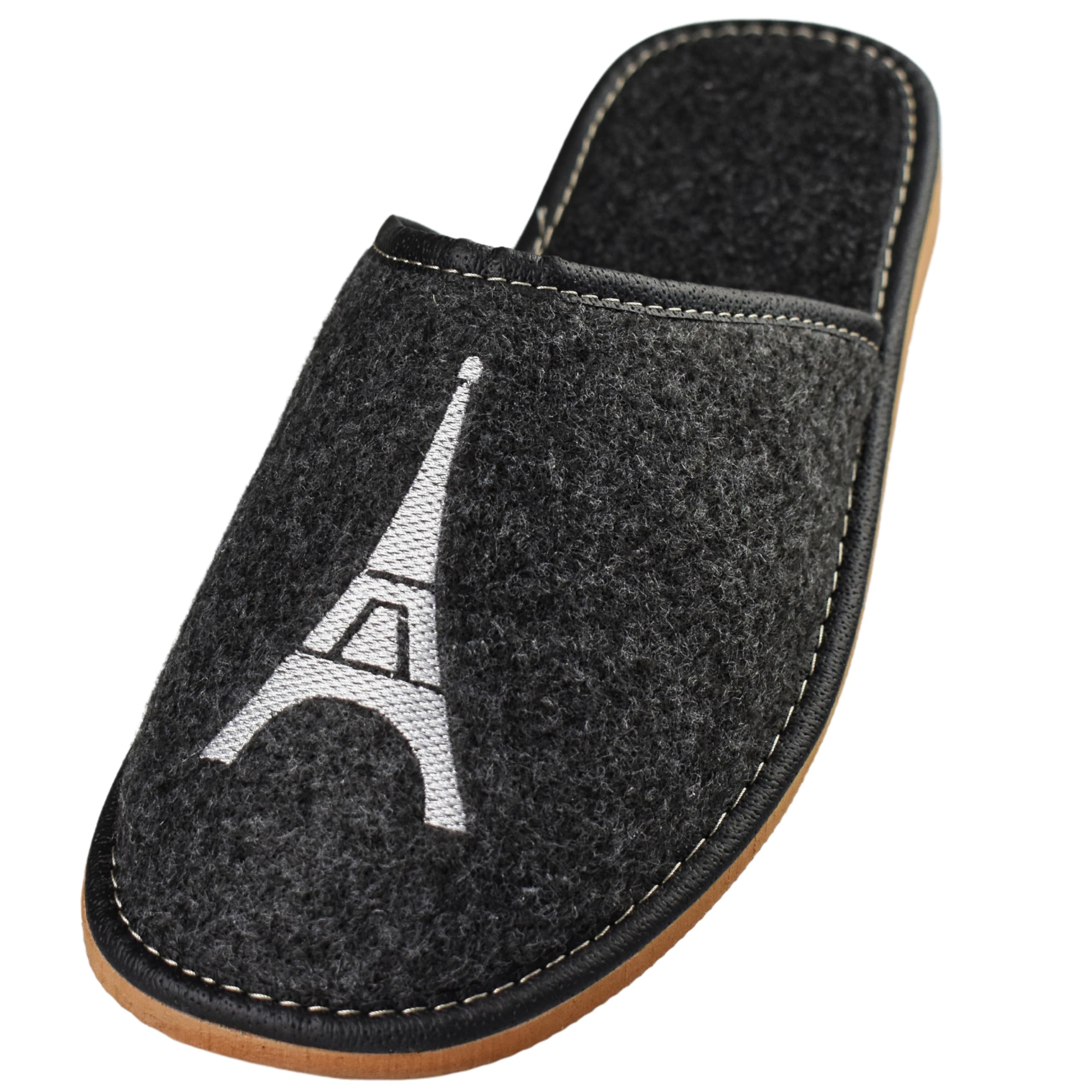 APREGGIO Herren Filz-Hausschuhe – Bequeme Pantoffeln mit Stickerei, Warme Indoor Slippers, Winter Hausschuhe für Männer 40/46