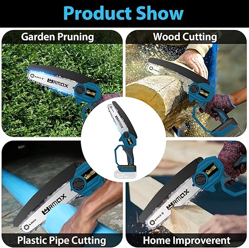 Miniatura 8 de Mini motosierra inalámbrica para batería Makita de 18 V, motosierra de poda de 6 pulgadas con bloqueo de seguridad, motosierra eléctrica de mano