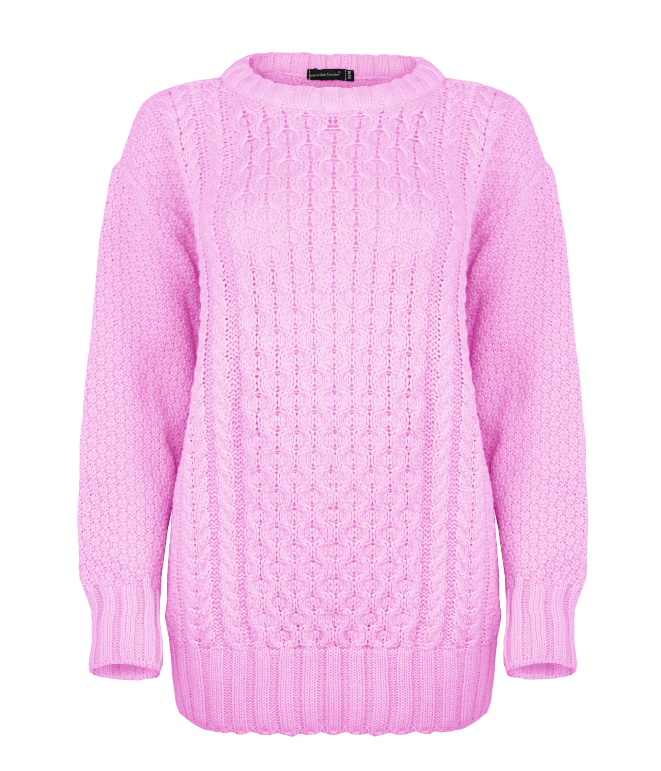Generation Fashion Women's Pink Knitted Cable Knit Warm Chunky Sweater Formal Everyday Casual Long Sleeves Jumper Tops Pullover Crew Neck [,Sm]