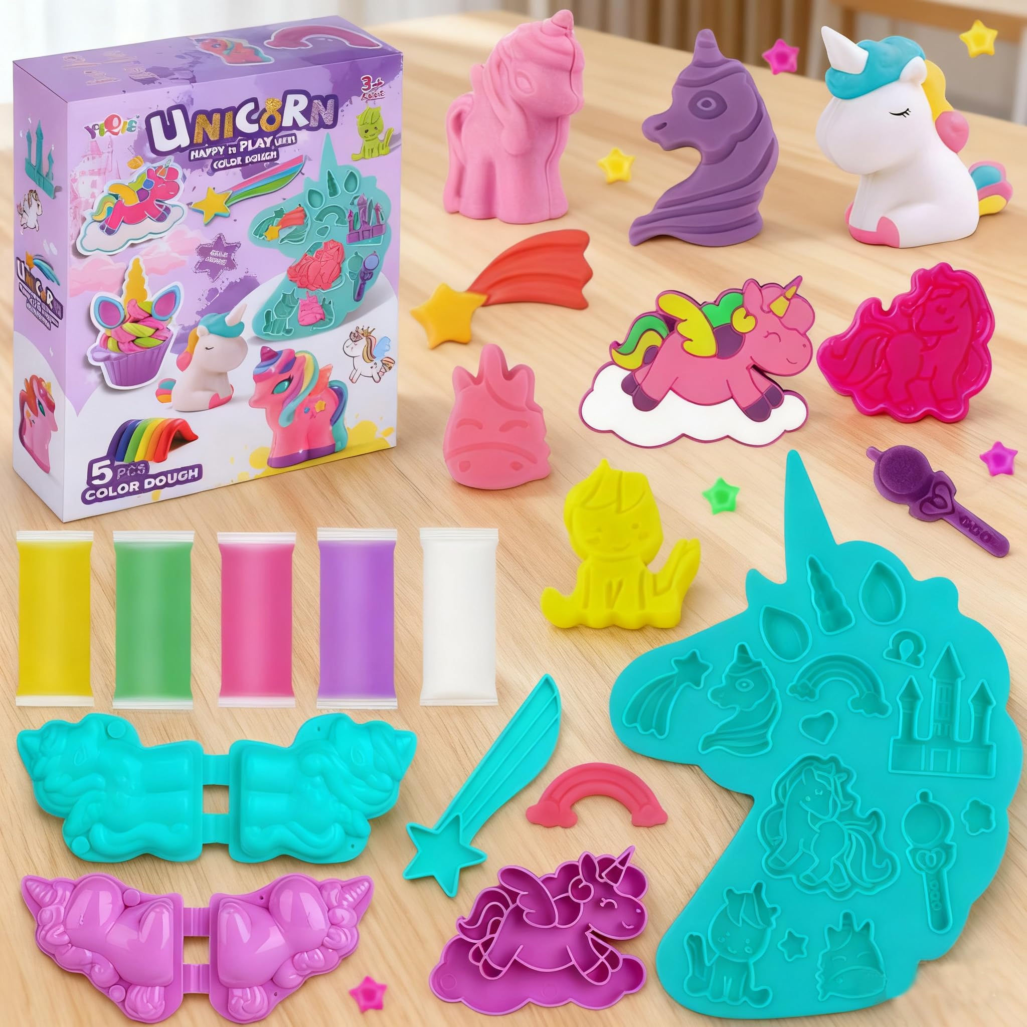 Unicorn Play Dough Sets for Kids Ages 2-4, Play Color Dough Ice Cream Tool Kit with Clay Molds and Tools, Arts and Crafts Playdough Accessories Birthday Christmas Gifts