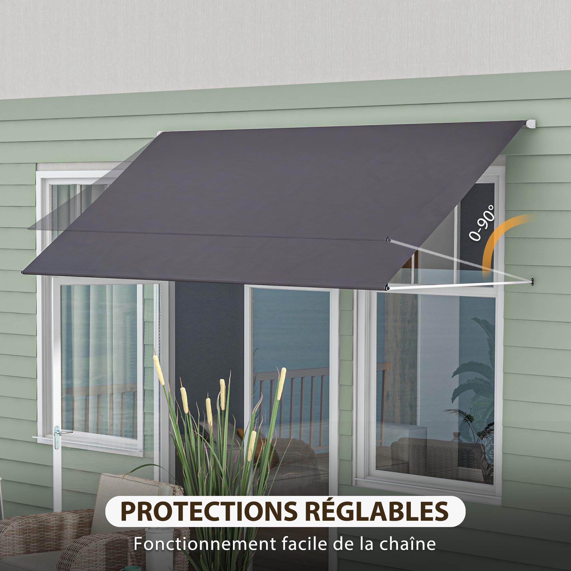 Outsunny Store banne Manuel auvent rétractable Inclinaison réglable 300 x 120 cm Protection UV Aluminium Polyester Gris foncé