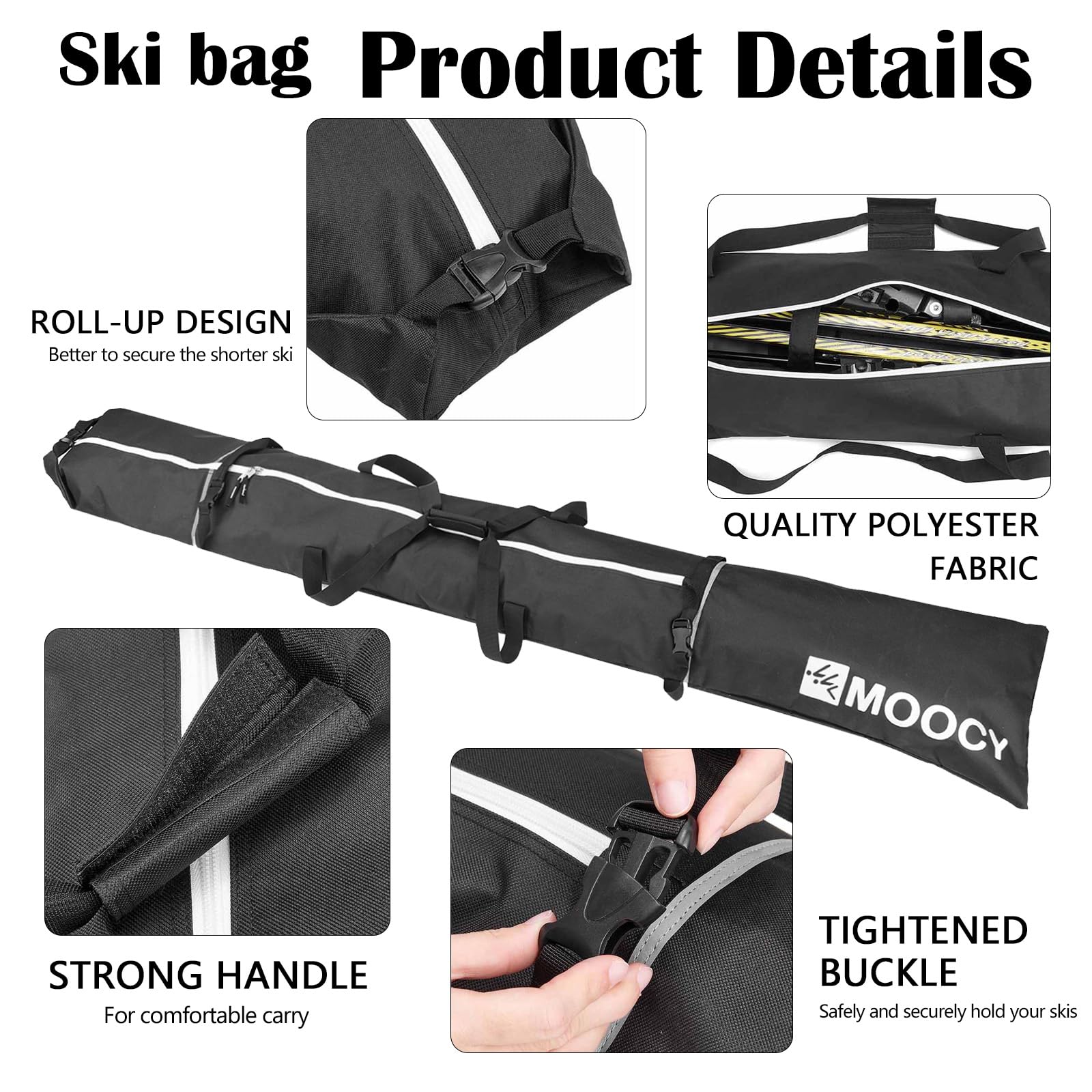 Aisny Ensemble sac à chaussures de ski - 200 cm - Accessoires pour sac de ski et sac à chaussures de ski - Longueur réglable - Design à roulettes