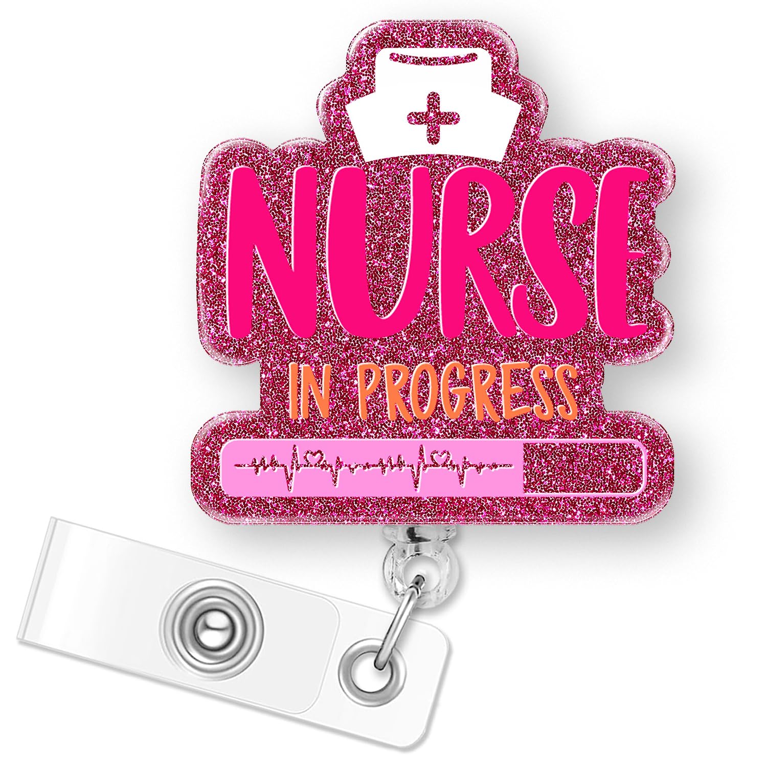 Nurse in Progress Badge Reel Retractable for Student Nurse & Nursing School Student, Funny Badge Accessories for Work, ID Name Badge Holder with Alligator Clip & 24” Durable Nylon Cord | Acrylic — image 1