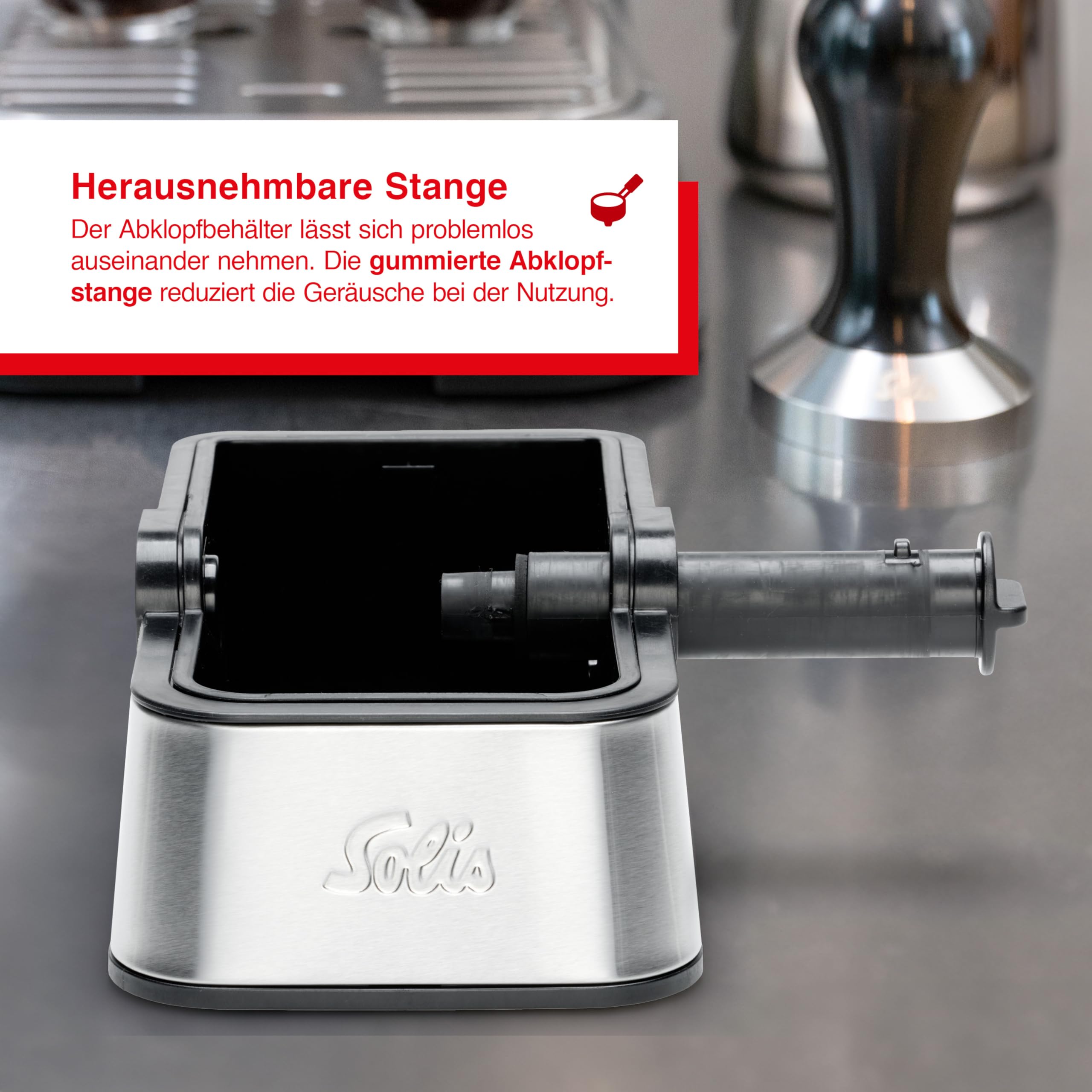Solis Perfetta Knock Box, 700ml Kapazität, Abklopfbehälter für Siebträger | Stoßdämpfende Schlagstange, Anti-Rutsch-Füße, Spülmaschinenfester Einsatz, Leichtes Siebträger Zubehör