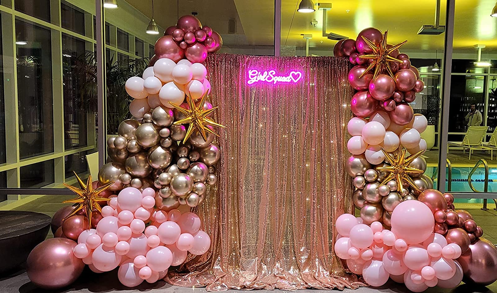 Różowe złoto cekinowe tło zasłony 2 panele 62 x 203 cm brokatowe różowe złoto zasłony tło fotograficzne przyjęcie ślub baby shower zasłona błyszczące tło fotograficzne