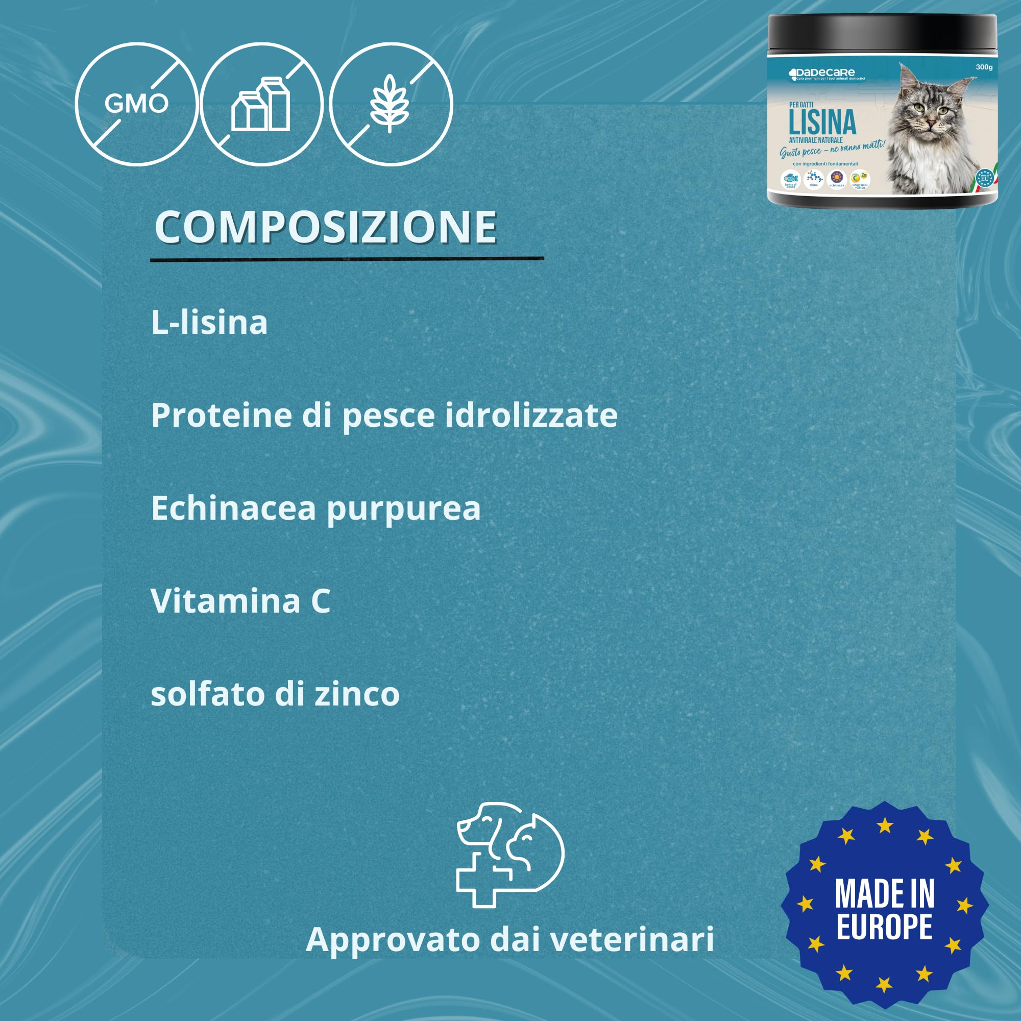 Lisina - 300 g integratore lisina in polvere - gusto pesce - rafforza il sistema immunitario, previene l'herpes felino - adatto a gatti giovani e anziani