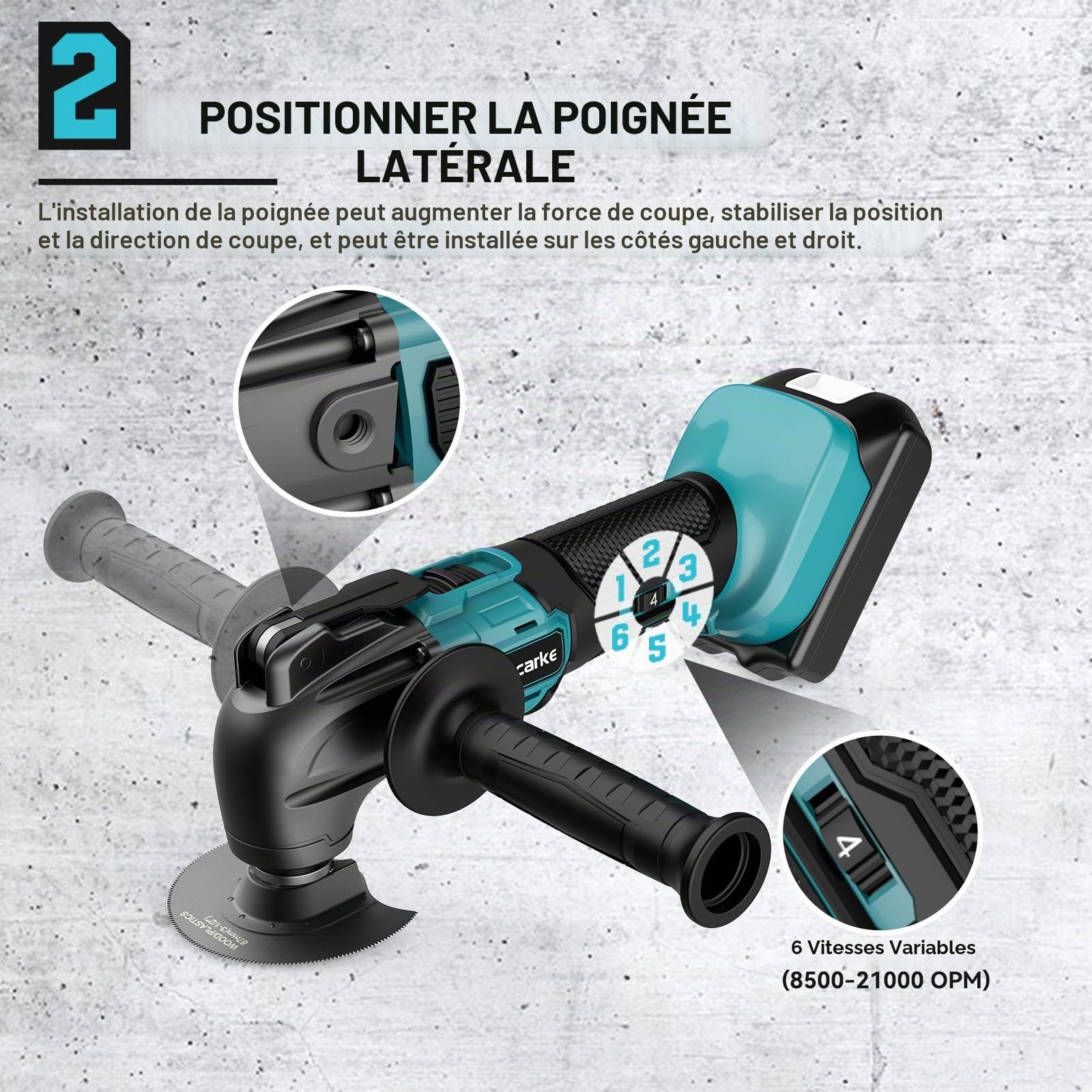Ecarke Outil Multifonction Sans Fil Compatible avec Batterie Ma-kita 18V Li-Ion, 6 Vitesses Réglables, Moteur Sans Balais pour Enlever, Racler, Couper avec 23 Accessoires(Outils Uniquement)-Bleu