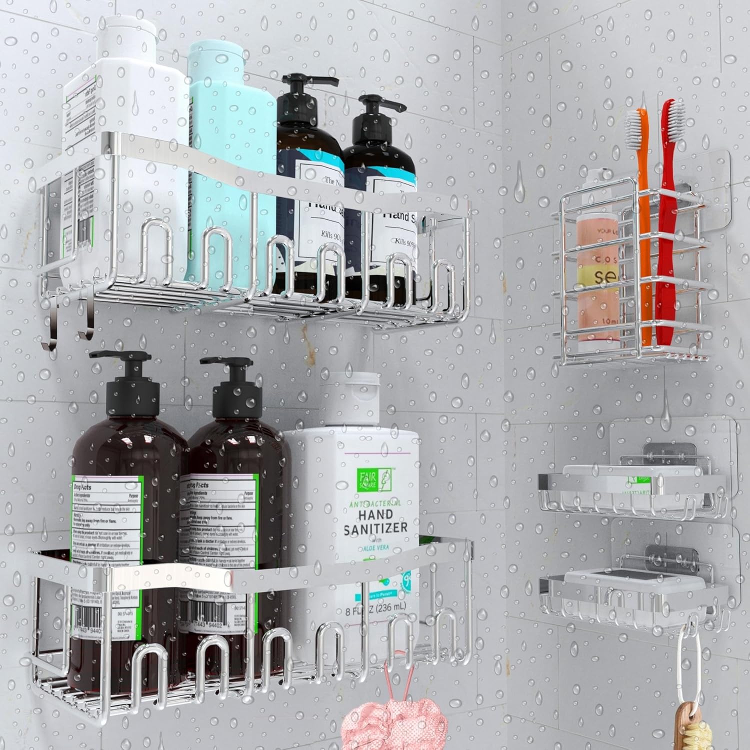 Adhesive Shower Caddy Hanging RustProof ASA STORES Silver