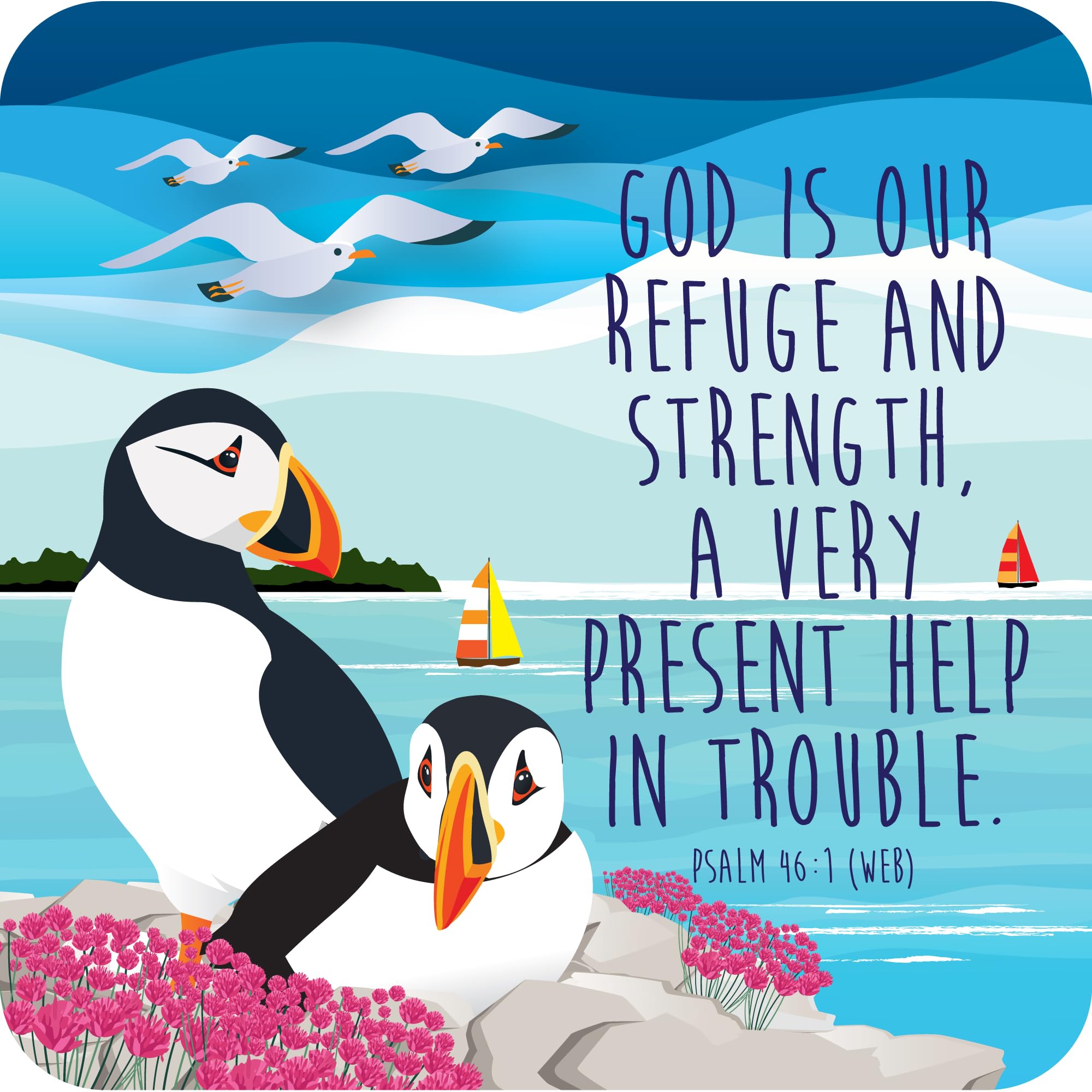Christian Coasters, Pack of 6 cork coasters, with Bible verse or inspirational words. Beautiful Christian gifts for women or men, by Just Cards Direct (Refuge)