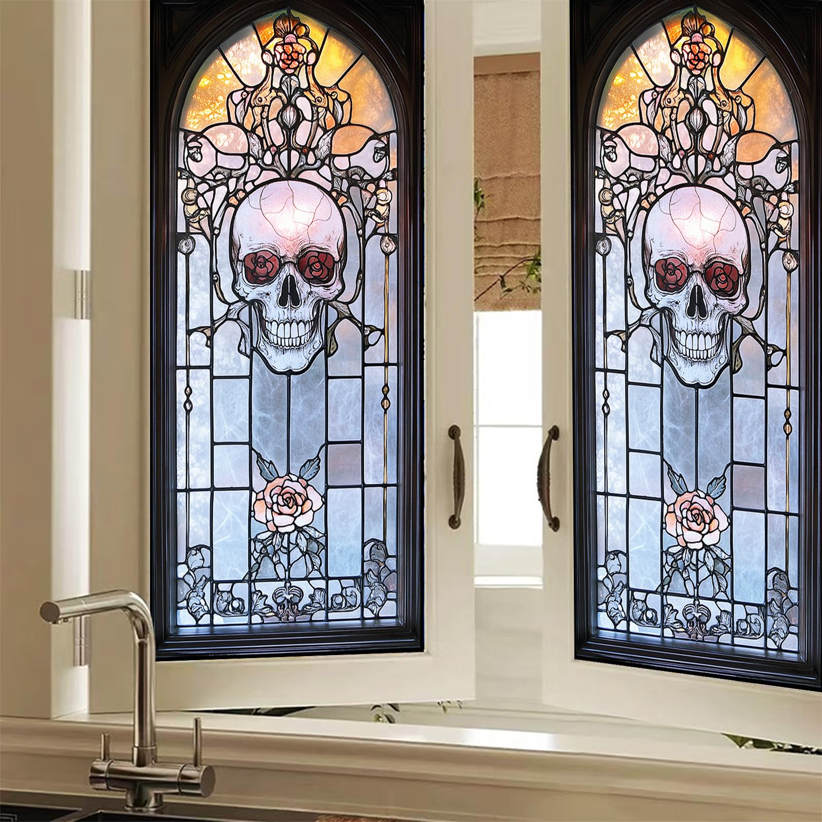 HOMETITUTE Gothic Skull Rose Dead Privacy Window Cling 17.7x39.3 PVC