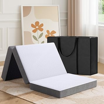 MASVIS Trifold Mattress, 6 Inch Memory Foam Foldable Mattress with Washable Cover, Tri-Folding Floor Bed for Camping, Single