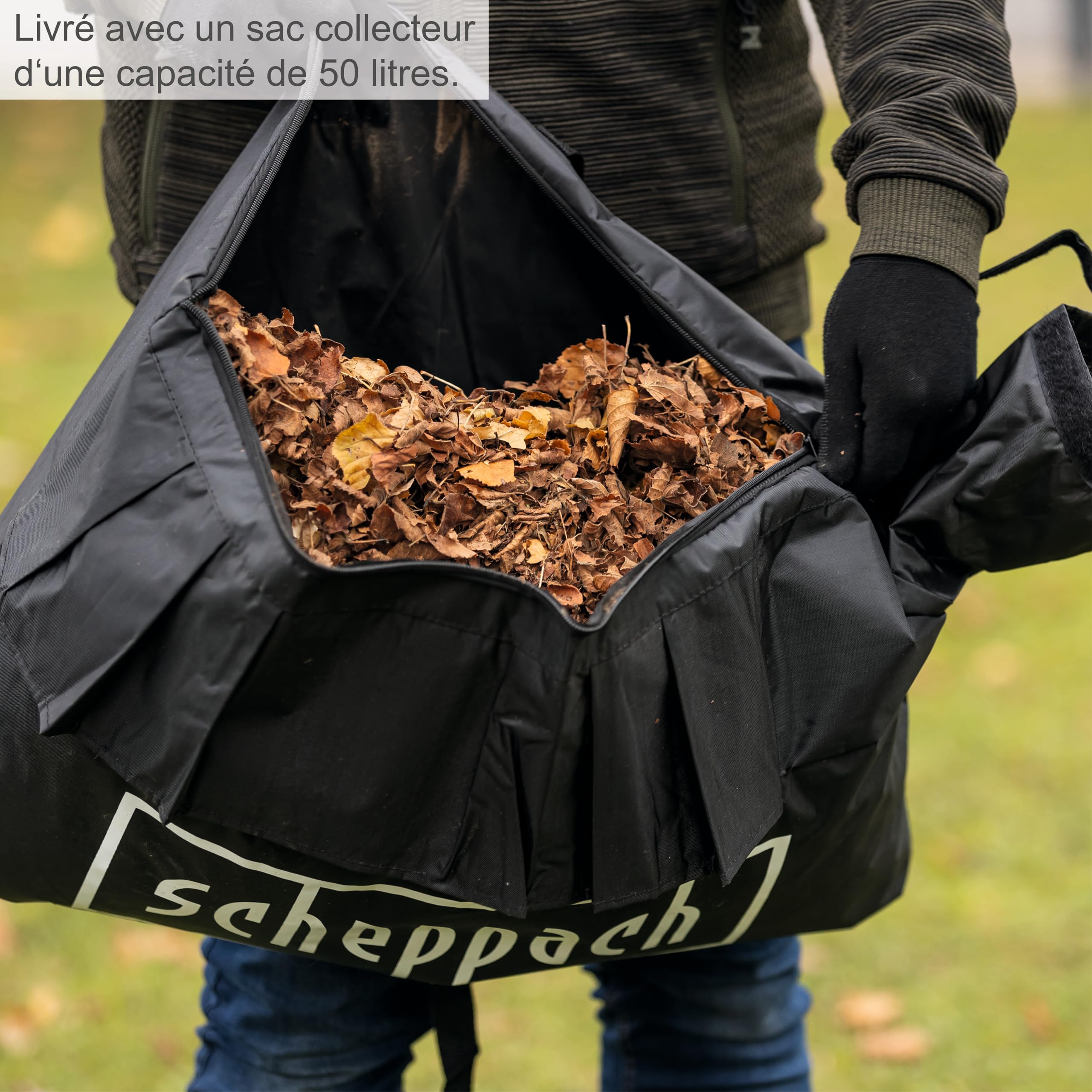 Scheppach Aspirateur Souffleur de Feuilles Thermique LBH2600P 25,4cm3 678 m³/h 268 km/h Sac 50L 4en1