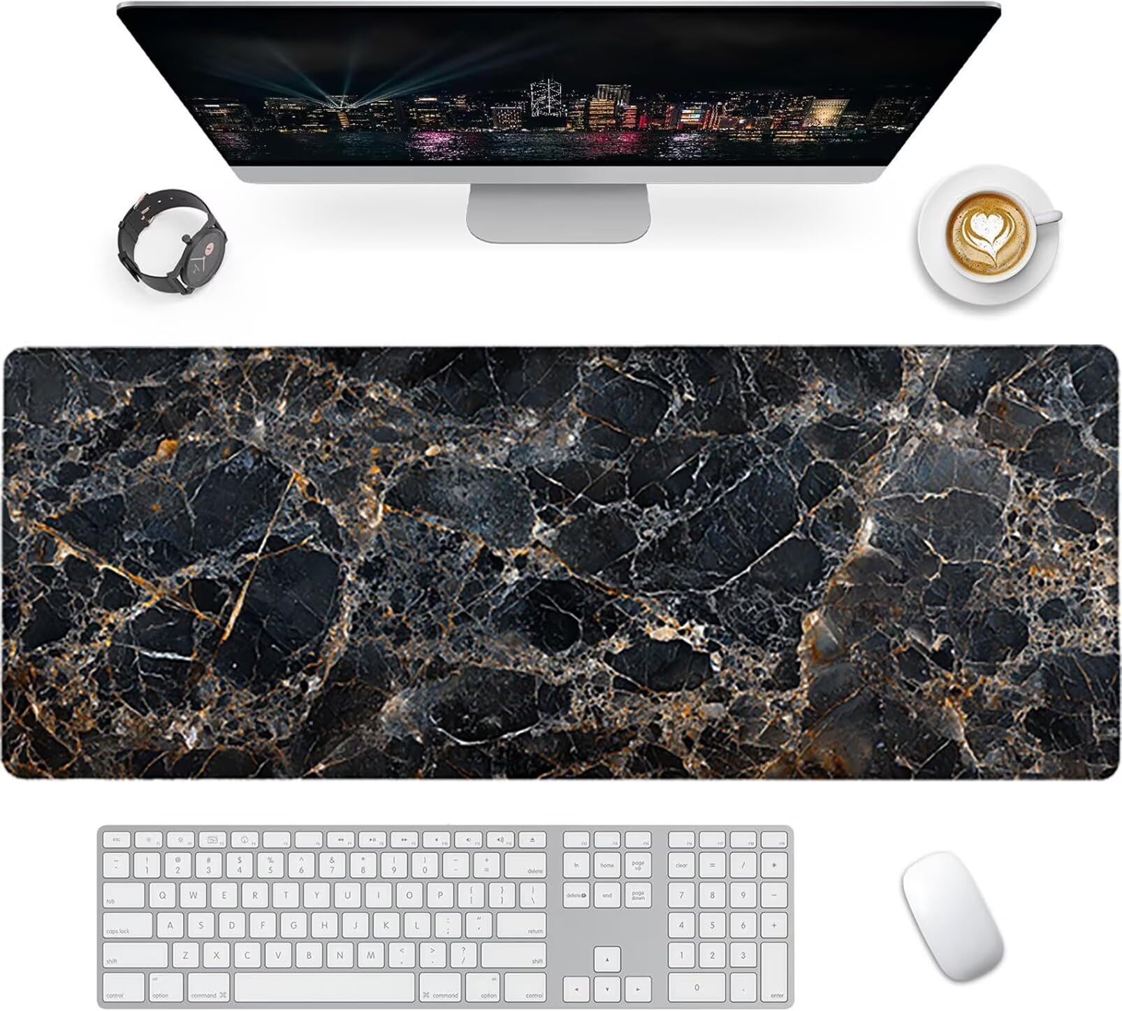 Lpfieonn Marmormuster Großes Schreibtischunterlage, XXL Schreibtischunterlagen, Grau XXL Wasserdicht Gaming Mousepad mit Vernähter Rand und Rutschfeste Gummibasis, für Hause/Büro 120x60cm PF-1923