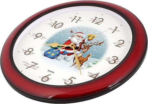 Miniatura 2 de JUSTIME Fabuloso reloj de pared con melodía de Papá Noel y renos de 14 pulgadas, 12 canciones de villancicos de Navidad, reloj de pared para el