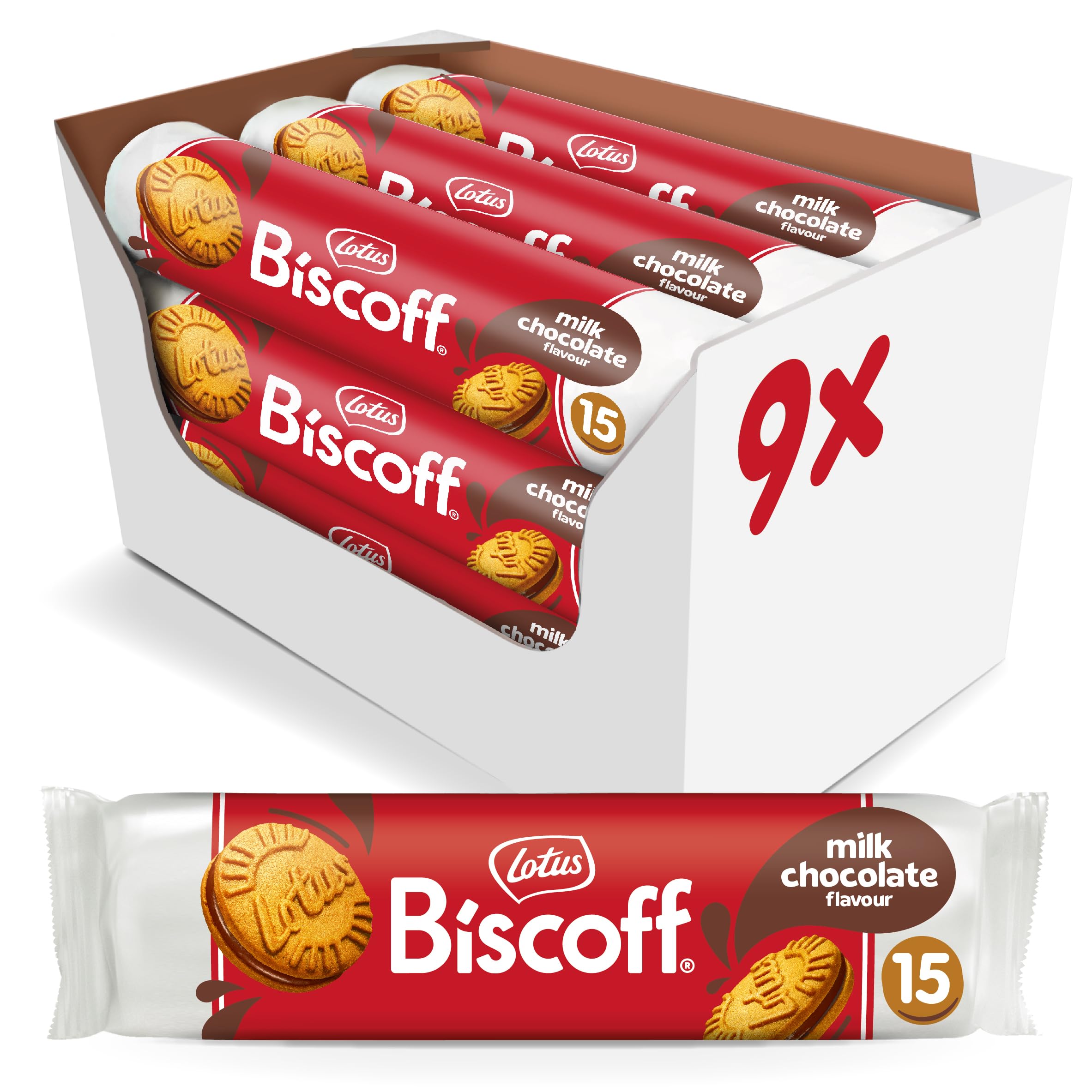 Lotus Biscoff Galletas Rellenas de Chocolate 9 x 150g Pack 15 Galletas