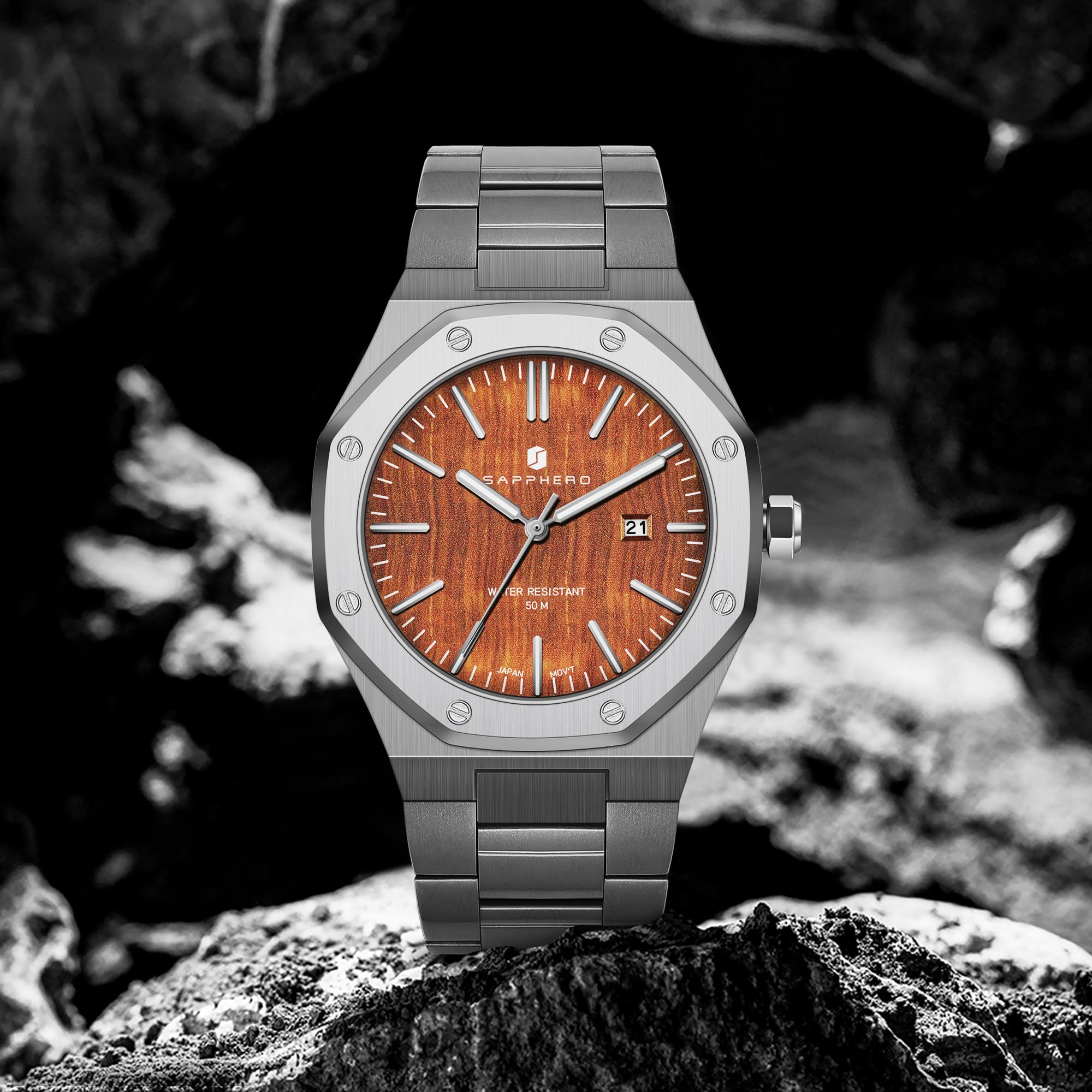SAPPHERO Uhren Herren Quarzwerk Silber Edelstahl Armband 50M Wasserdicht Datum Kalender Schwarz Blau Herrenuhren Armbanduhr Geschenke für Männer