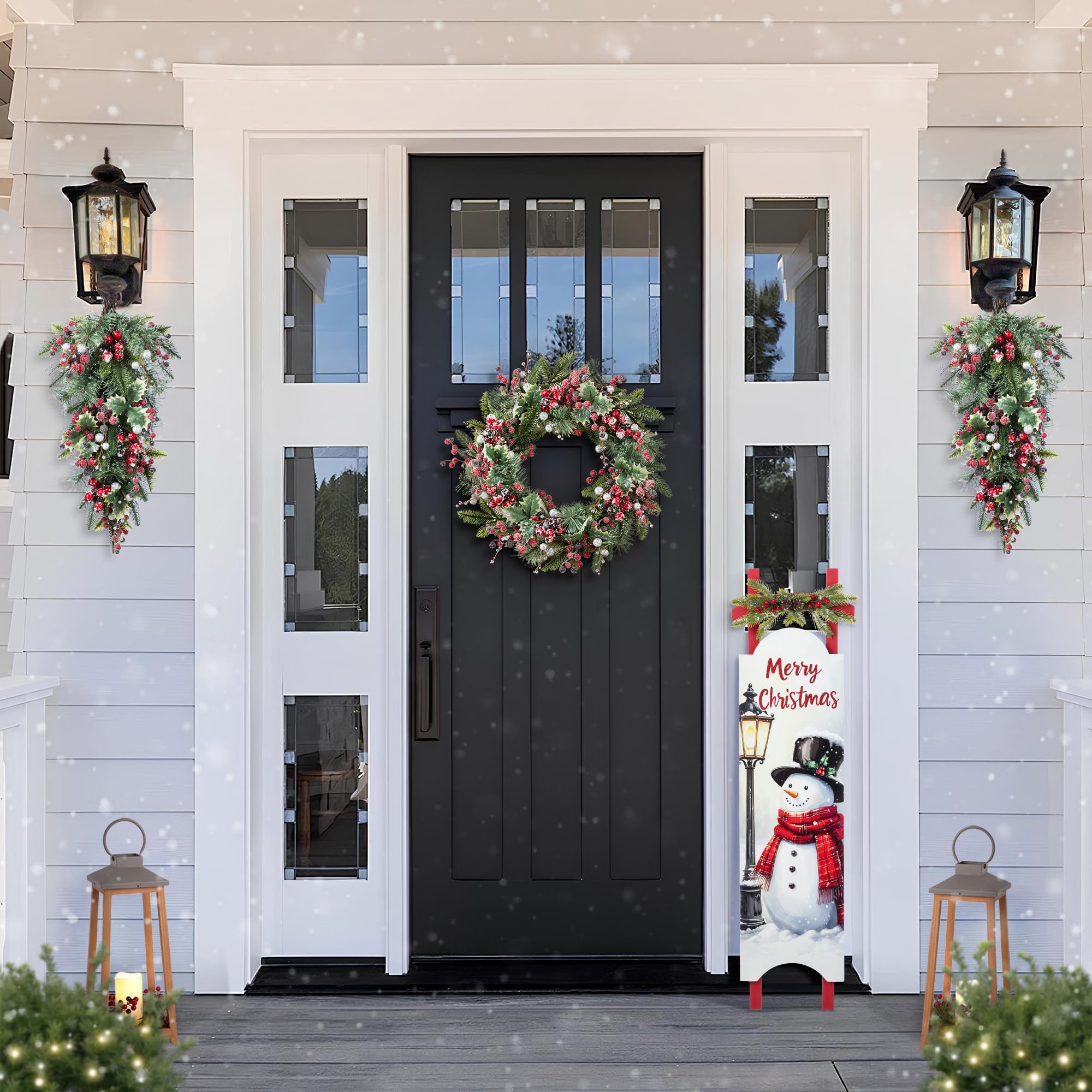 Amazon.co.jp: Glitzhome クリスマスリース 玄関ドア用 24インチ 人工