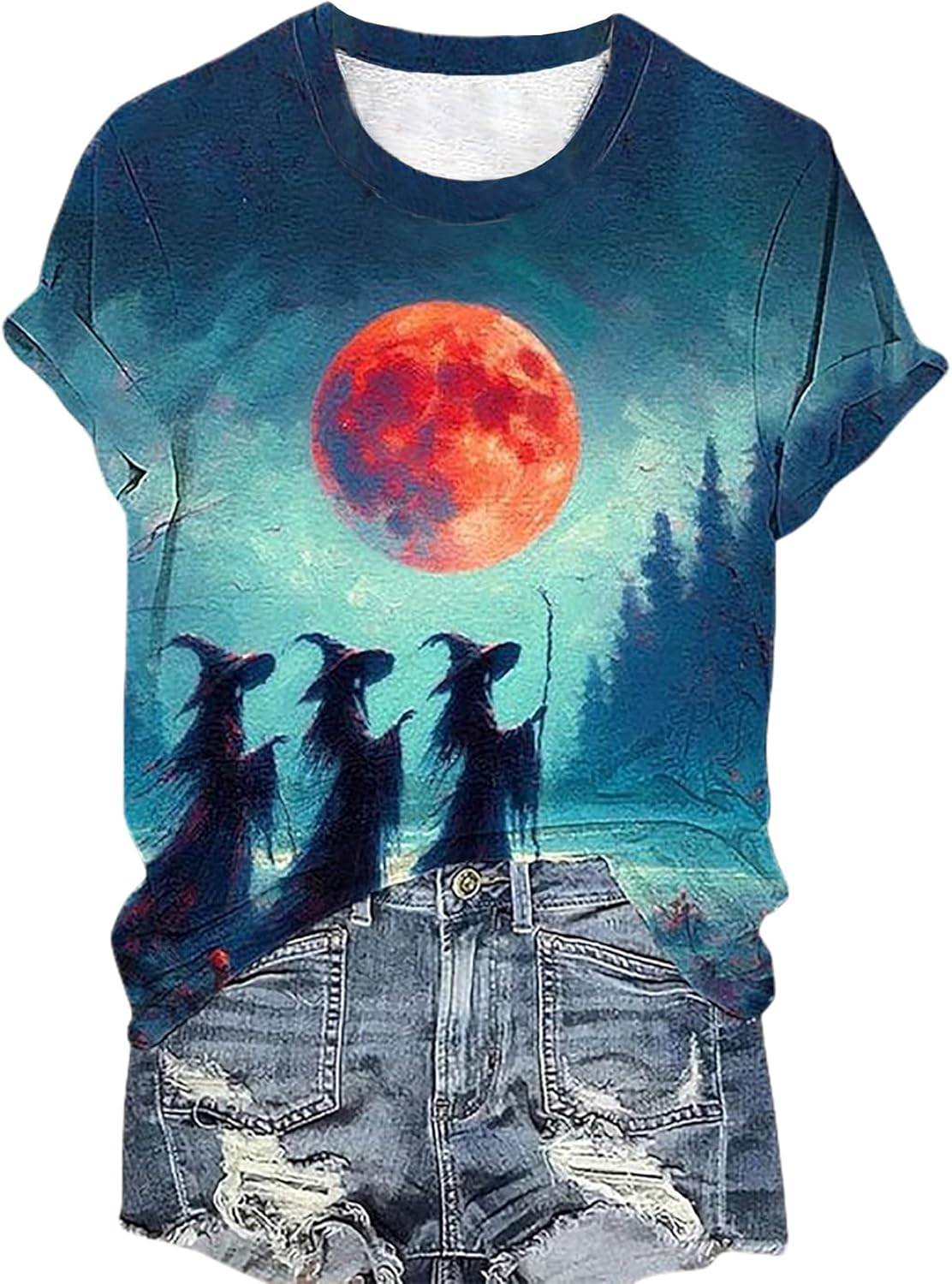 Halloween Shirts for Women Witches Gather T-Shirt Fall Casual Holiday Tee Witch Graphic Short Sleeve Vintage Salem Top