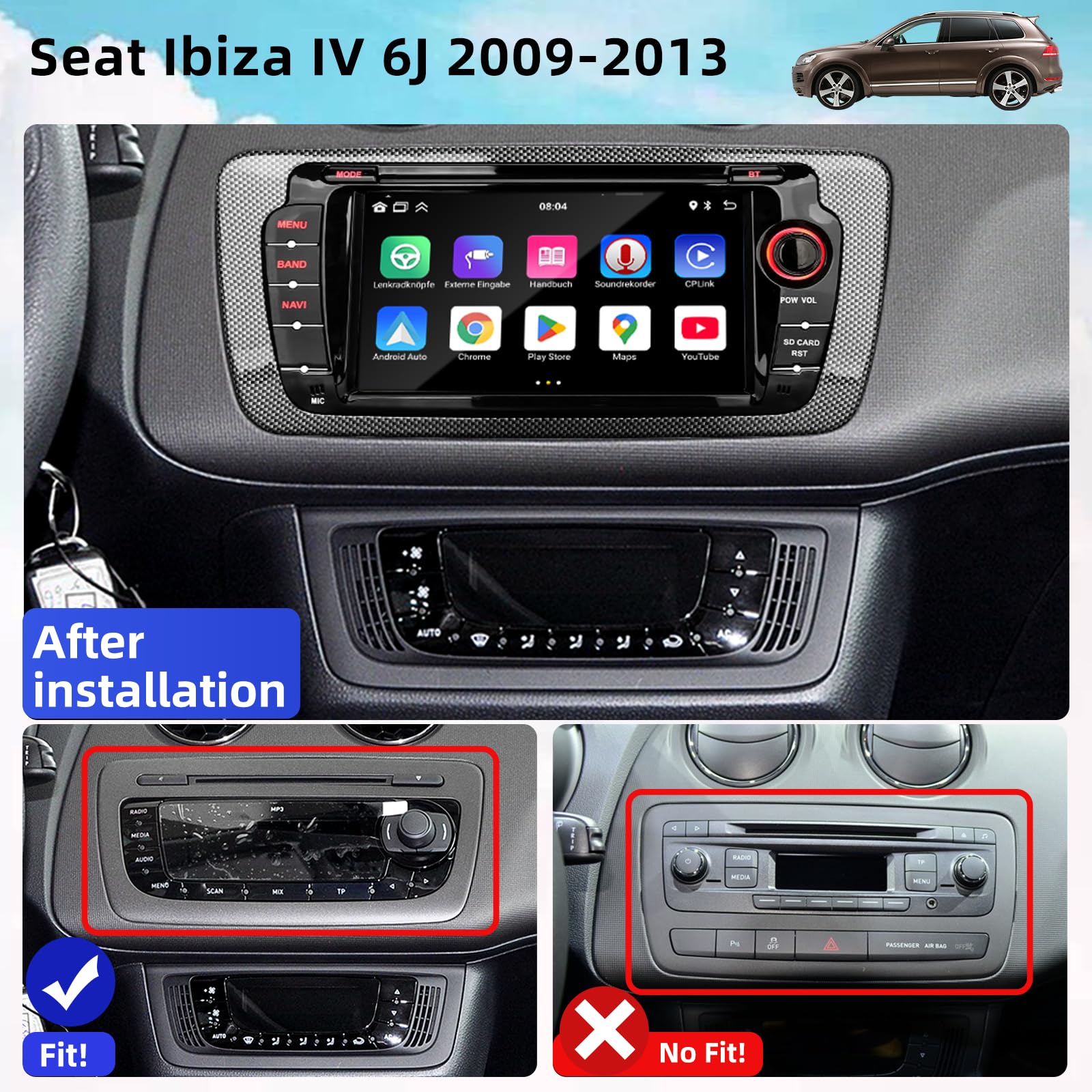 Autoradio für Seat Ibiza IV 6J 2009-2013 Seat Ibiza Autoradio Upgrade 7 Zoll Touchscreen Radio mit Wireless Carplay Android Auto Wireless EQ BT GPS Spiegel FM RDS USB Rückfahrkamera (2+64G)