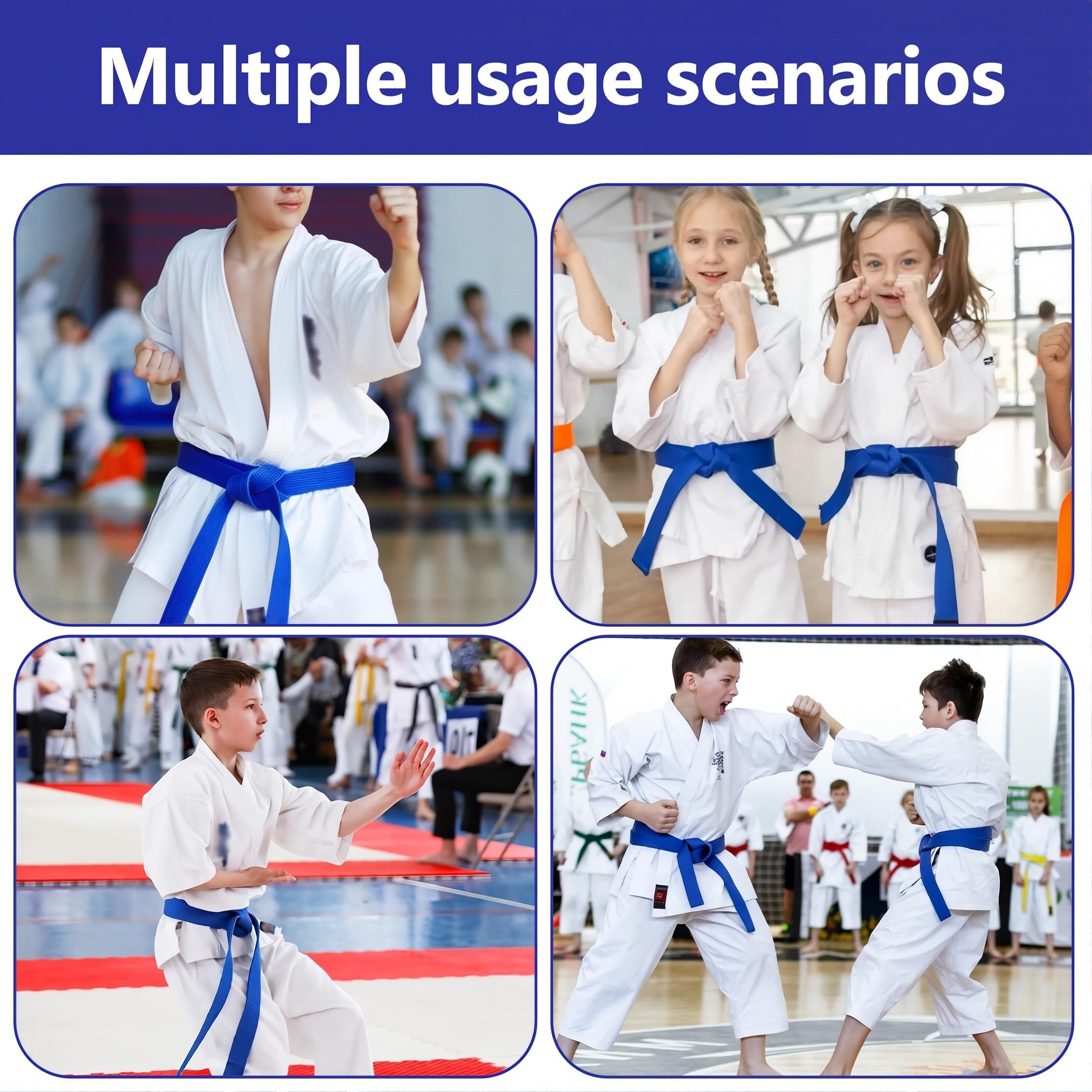 Ceinture de Taekwondo 240 cm, Bleue, Taille Unique, Pour Adultes et Enfants, Niveau 4, Pour Arts Martiaux