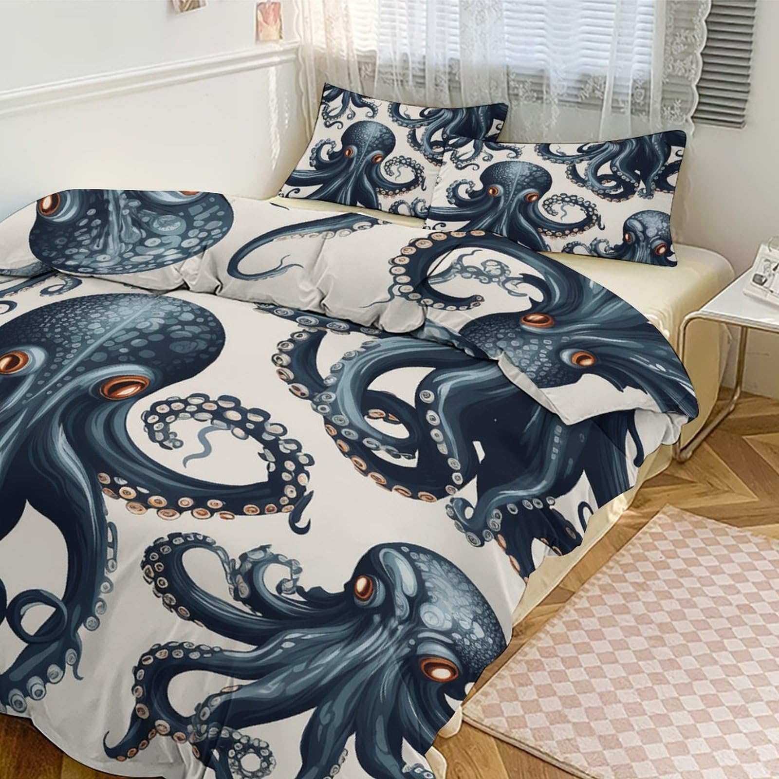 Housse de couette 218,4x177,8 cm pieuvre drap de lit 3 pièces respirant avec zip