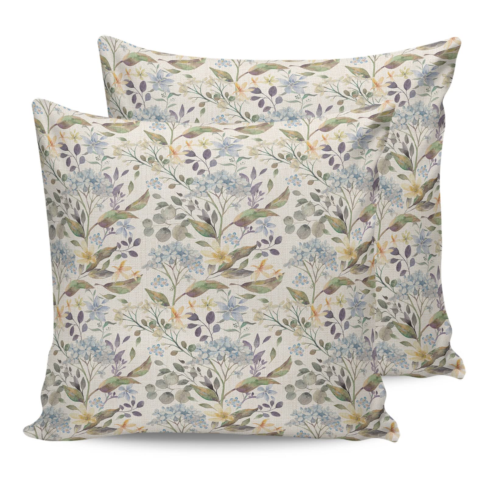 Spring Floral Outdoor Pillow Covers Waterproof, Watercolor Retro Blue Summer Flower Botanical All Weather Cushion Case Set of 2, Decorative Pillowcases for Sofa Couch Bed Decor Patio Furniture 18