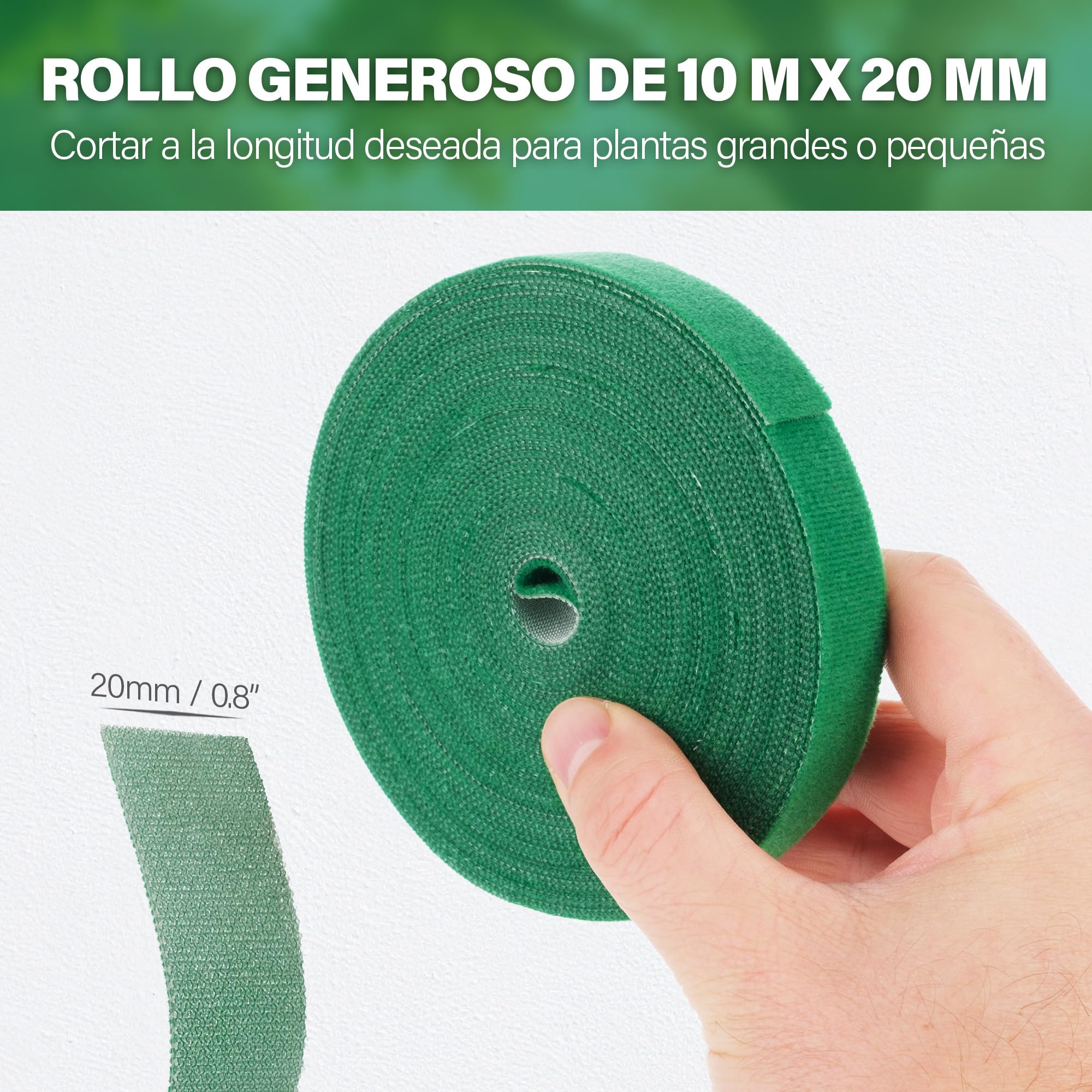 Cinta de amarre para plantas de jardín, rollo de 10 m x 20 mm, lazos de jardín reutilizables para plantas, árboles, vides y arbustos