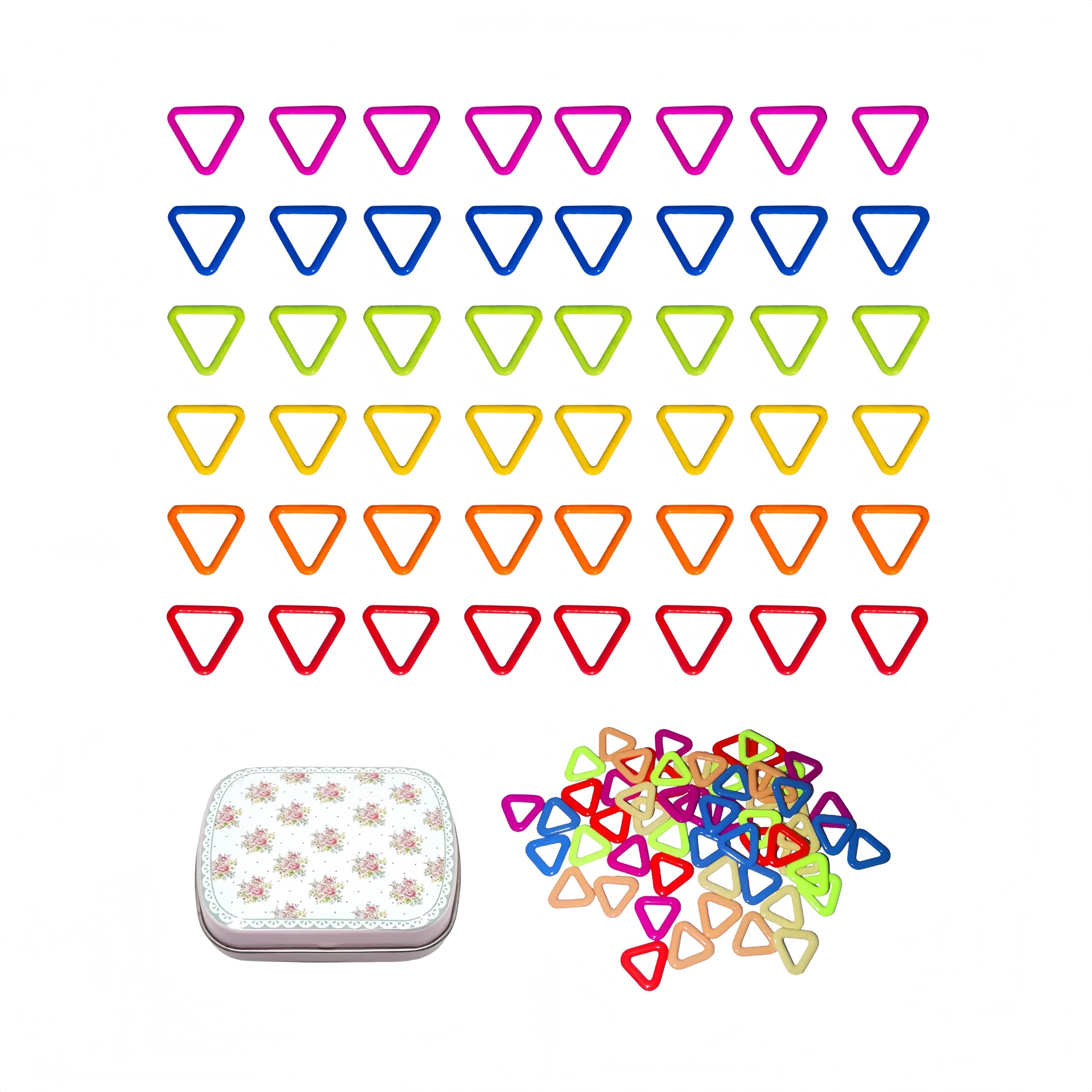 Wonafa 50Pcs Triangle Metal Stitch Markers,Metal Colorful Crochet Stitch Markers,with Storage Box for Crocheting Clothing Tag DIY Craft Project (Triangle-50Pcs)
