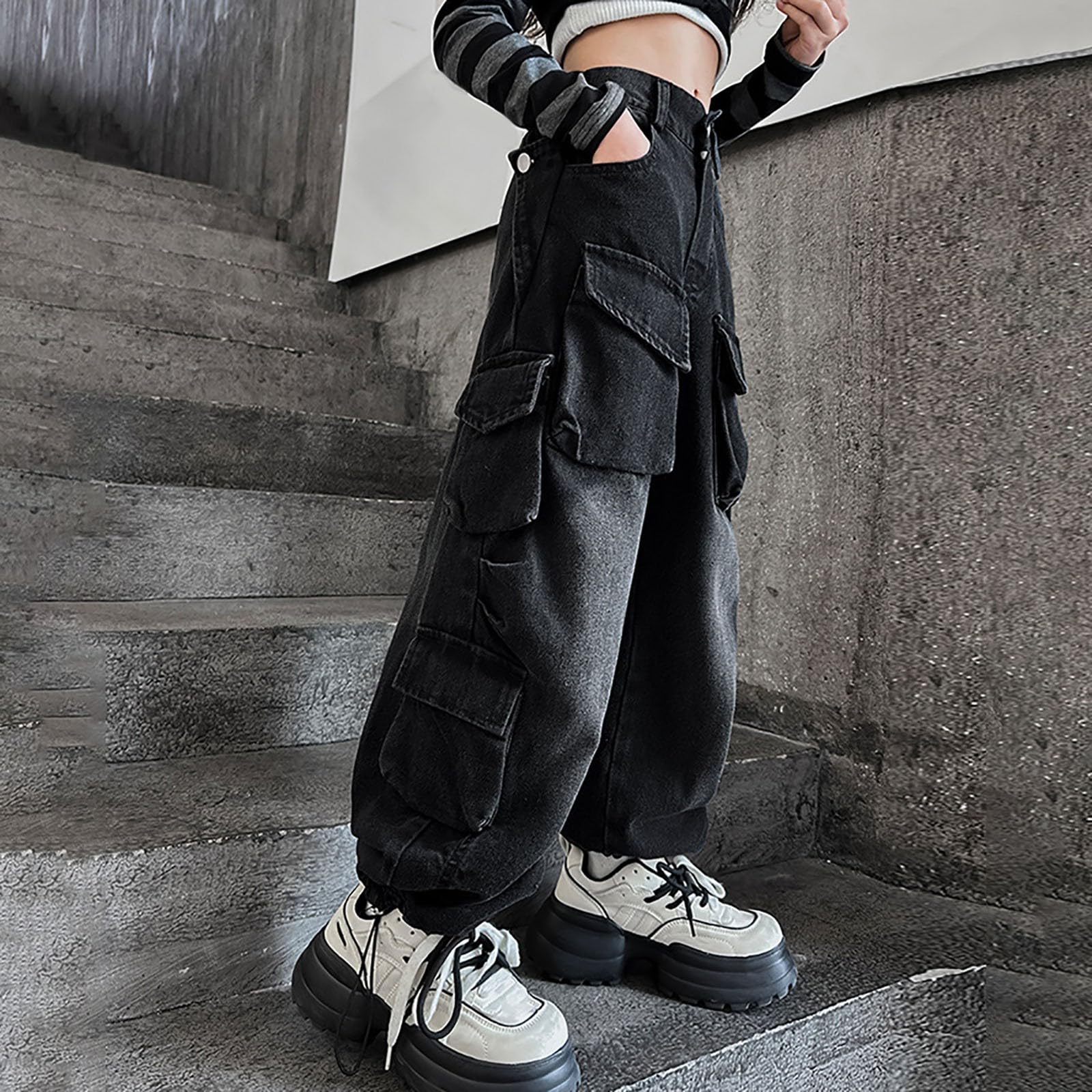 Pantalones para NiñAs-Pantalones Vaqueros De Moda para NiñA, Pantalones Largos Casuales De Cintura Alta con Bolsillos