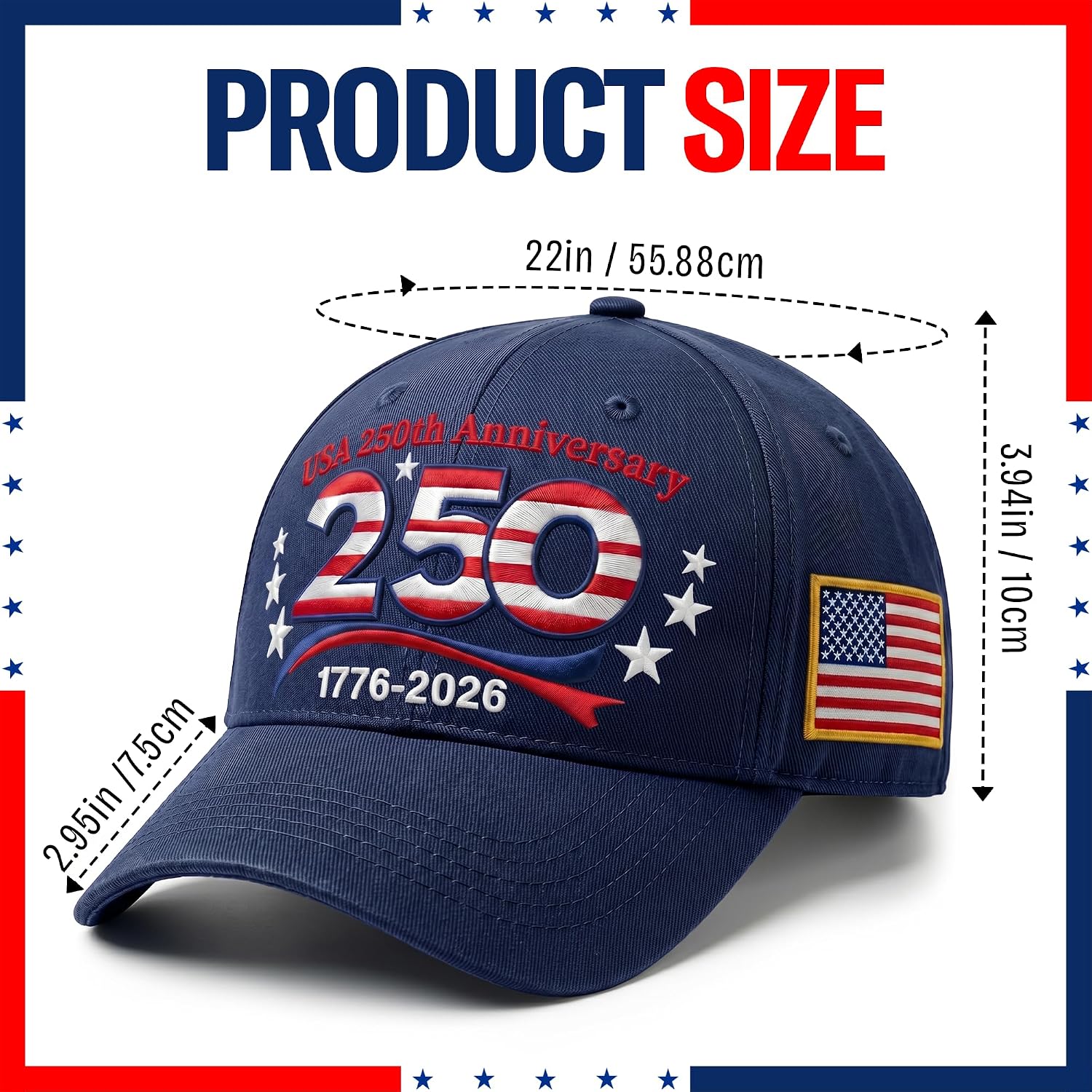 USA 250th Anniversary Hat for Men Women | America Baseball Cap, Embroidered 1776-2026 Patriotic Baseball Hat