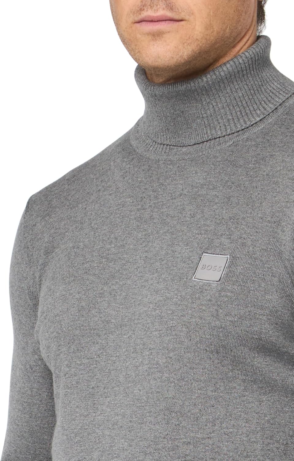 BOSS Men's Square Logo Cotton Blend Turtle Neck Sweater