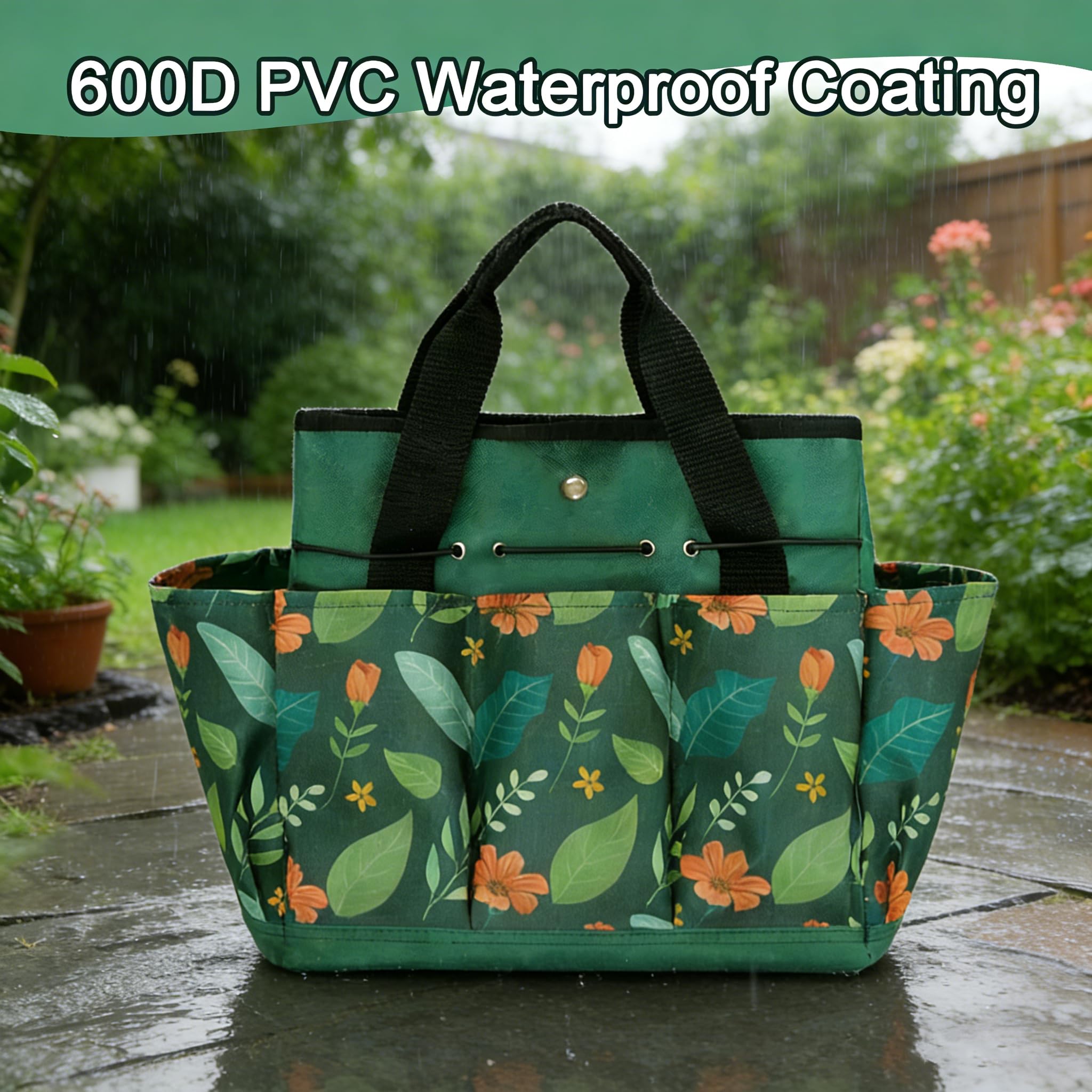 Bolsa de herramientas de jardín, bolsa de jardín portátil con asa, bolsa organizadora de herramientas de jardín Oxford, regalo ideal para esposa y padres, herramientas no incluidas (verde)