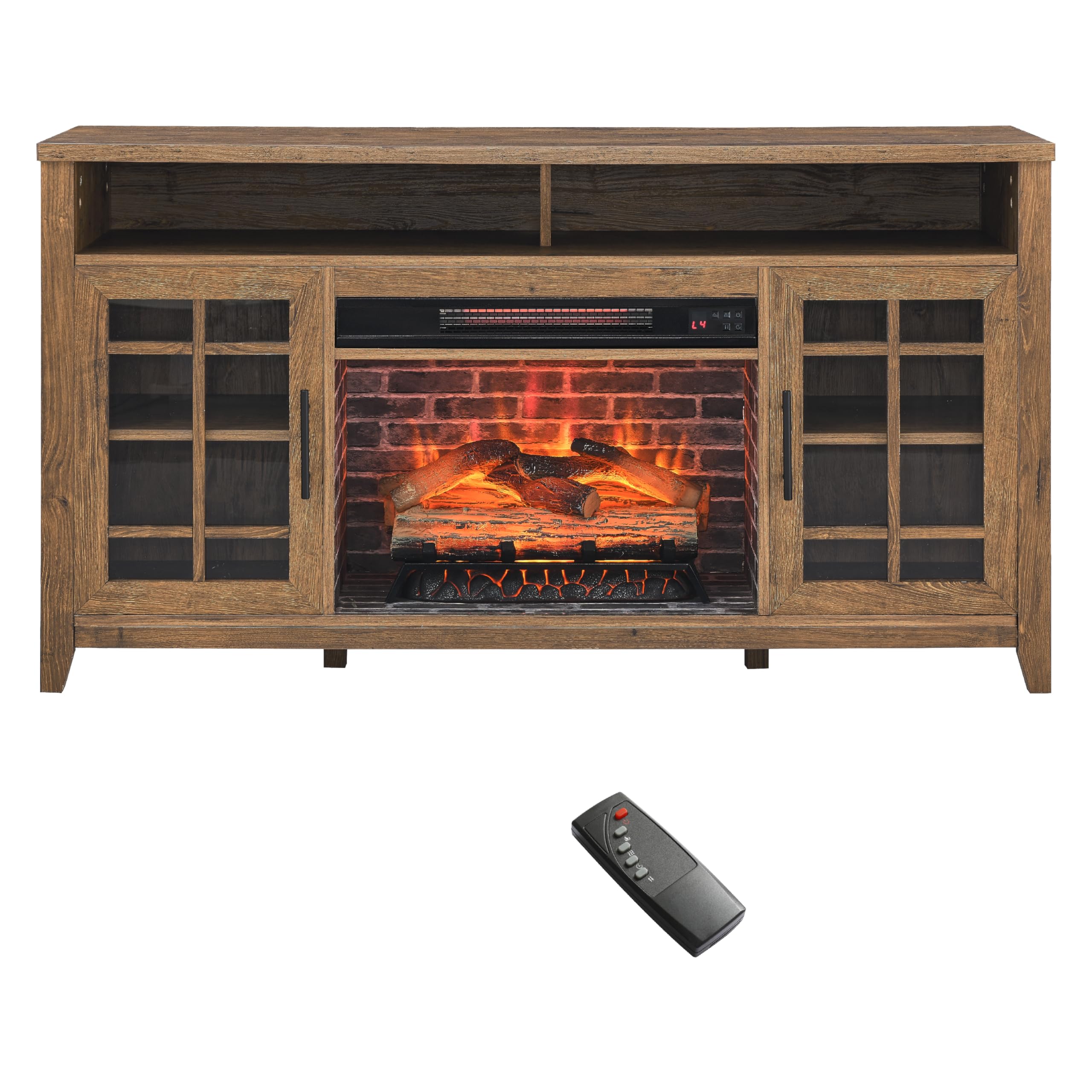 Geelife 55 inch TV Media Stand with Electric Fireplace KD Inserts Heater,Reclaimed Barnwood Color