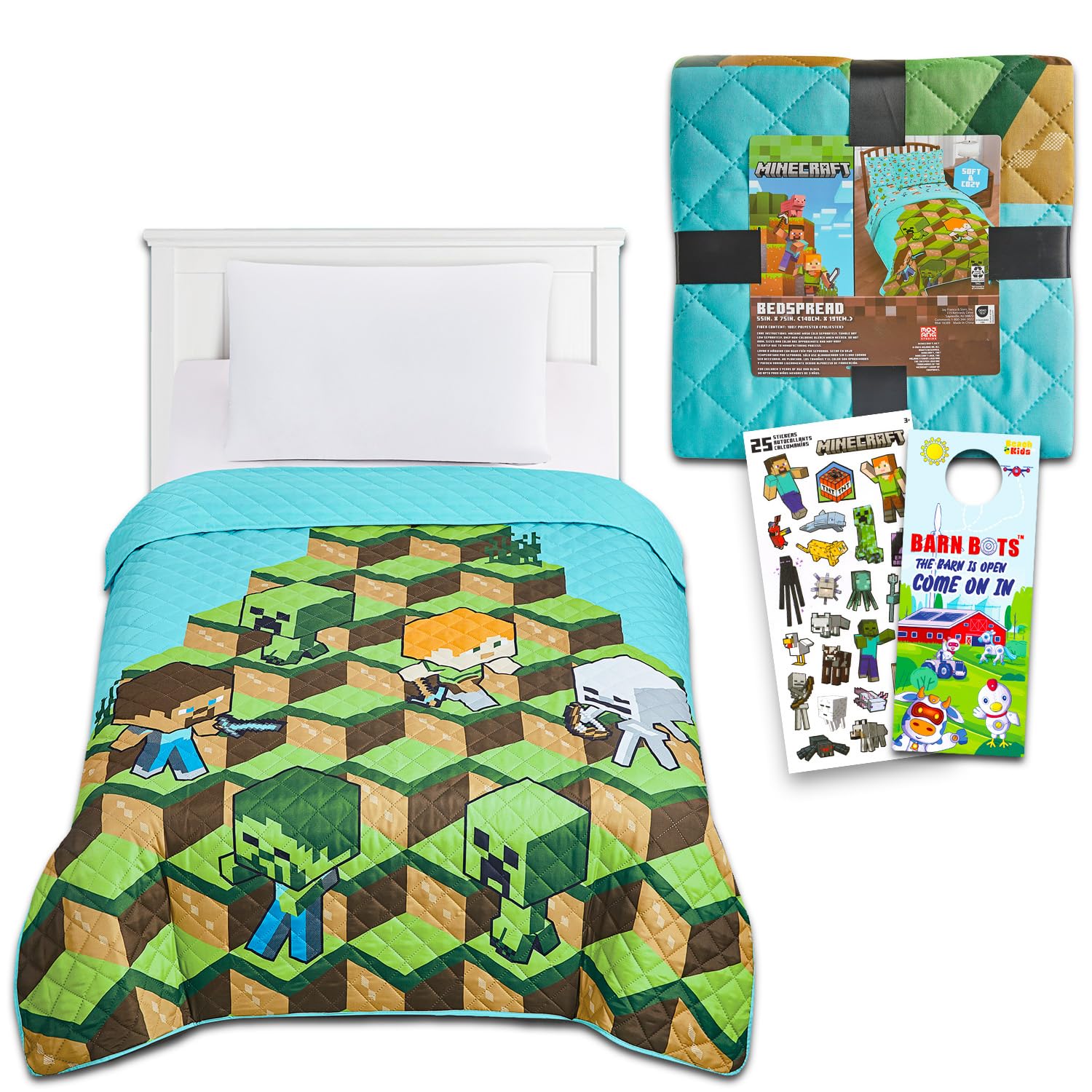 Twin Bedding Set for Kids - Bundle with Quilted Bedspread Plus Stickers