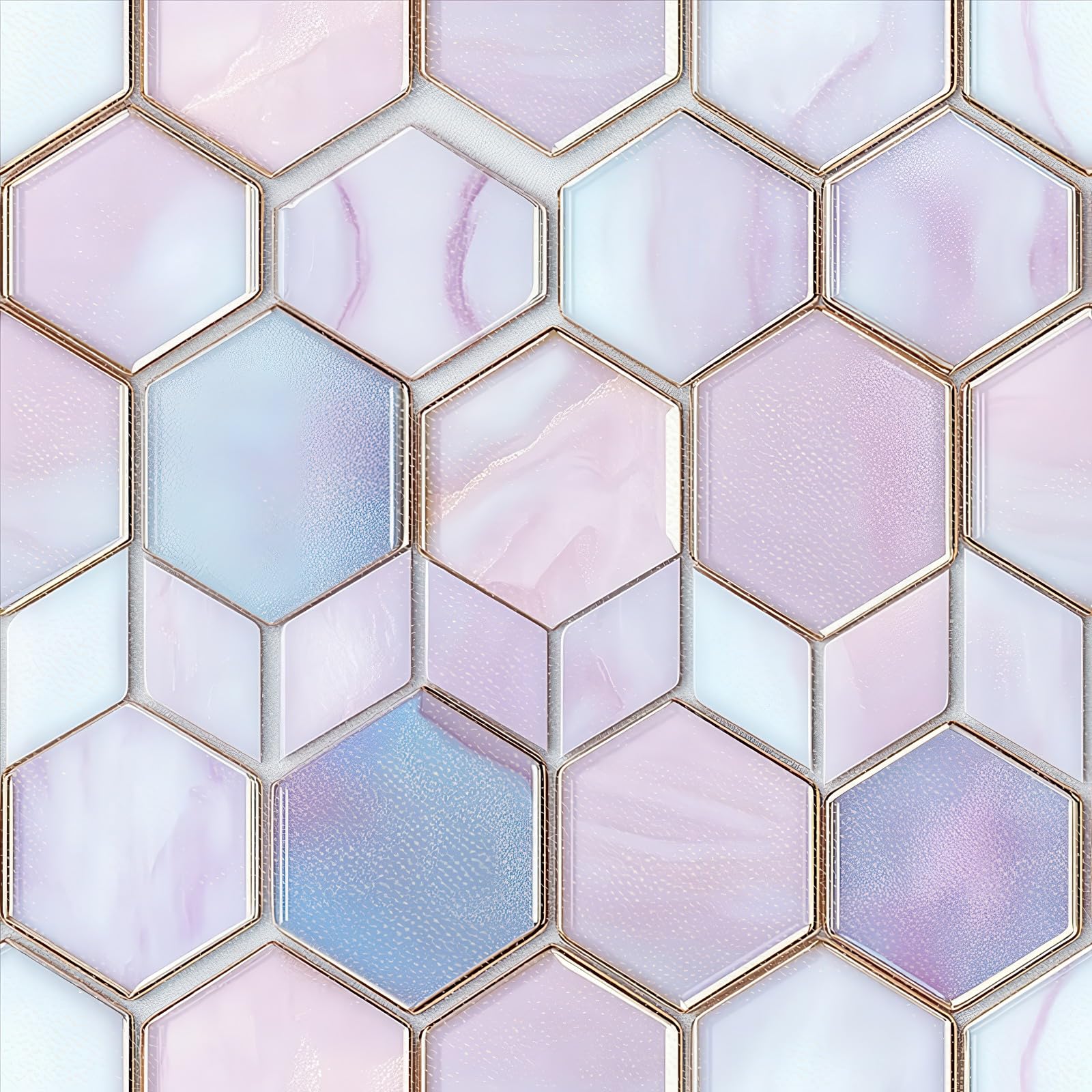 Carreaux de sol hexagonaux en vinyle HOMETITUTE rose et bleu 30,5x30,5 cm