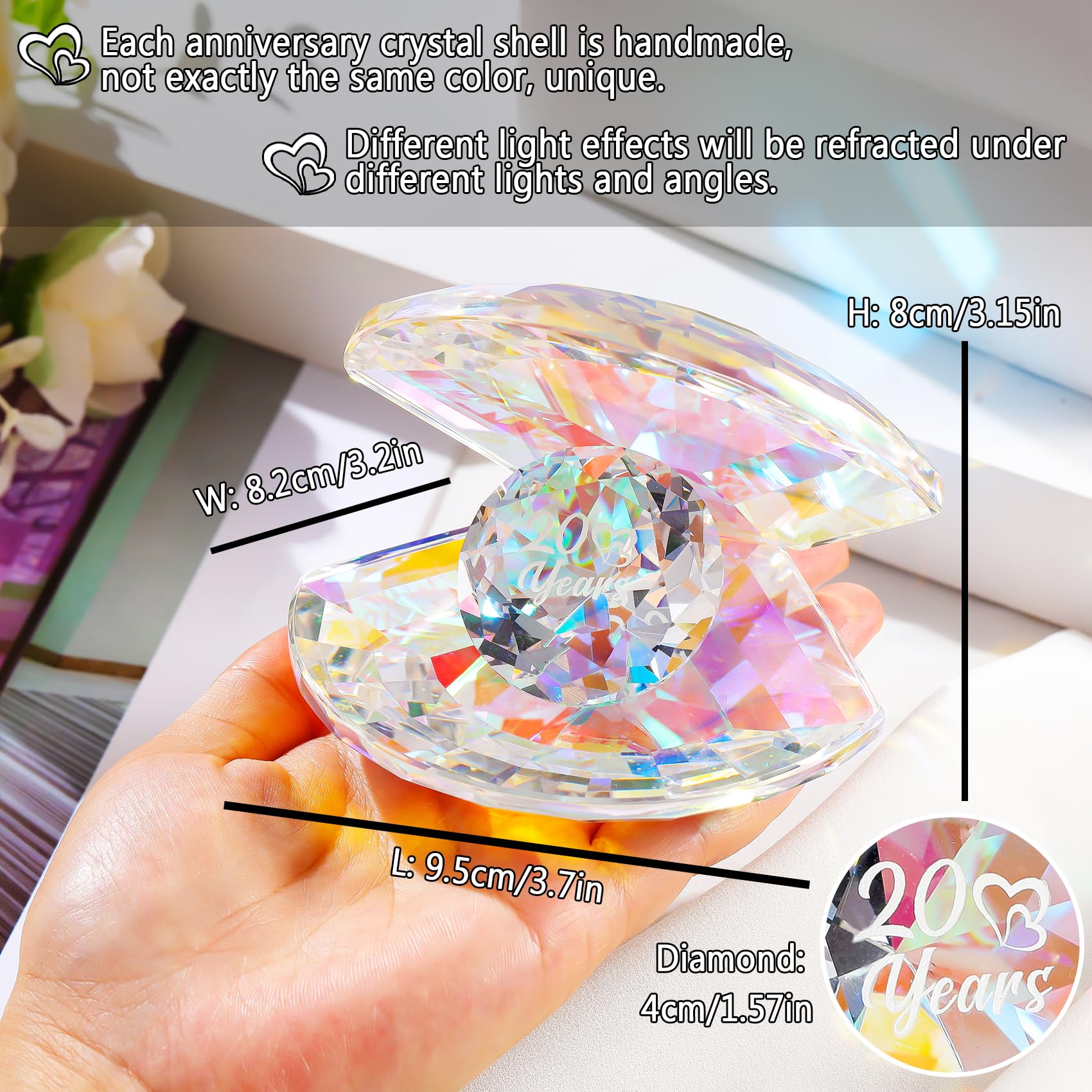 Movdyka Crystal Shell 20th Anniversary Romantic Gifts for Parents China Wedding 20 Years of Love Presents Ideas for Wife Marriage Keepsake for Partners Party Decor Ornament - Image 3