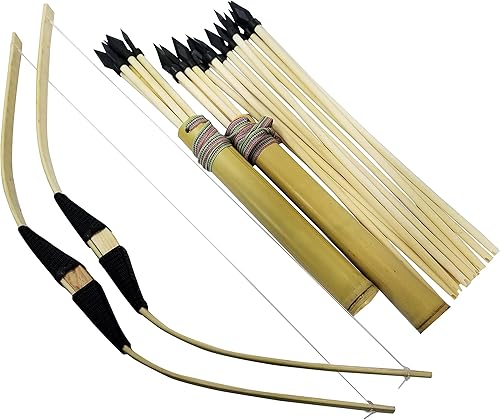 Adventure Awaits! - Juego de 2 arcos y flechas de madera hechos a mano - 20 flechas de madera y 2 carcajes - para jugar al aire libre