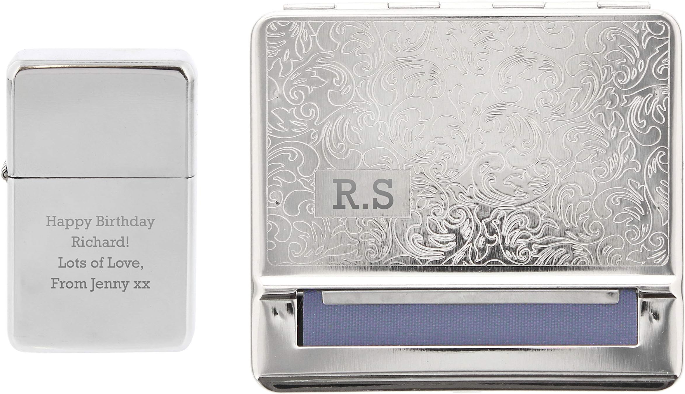 GiftRush Personalised Tobacco Tin And Silver Lighter Set