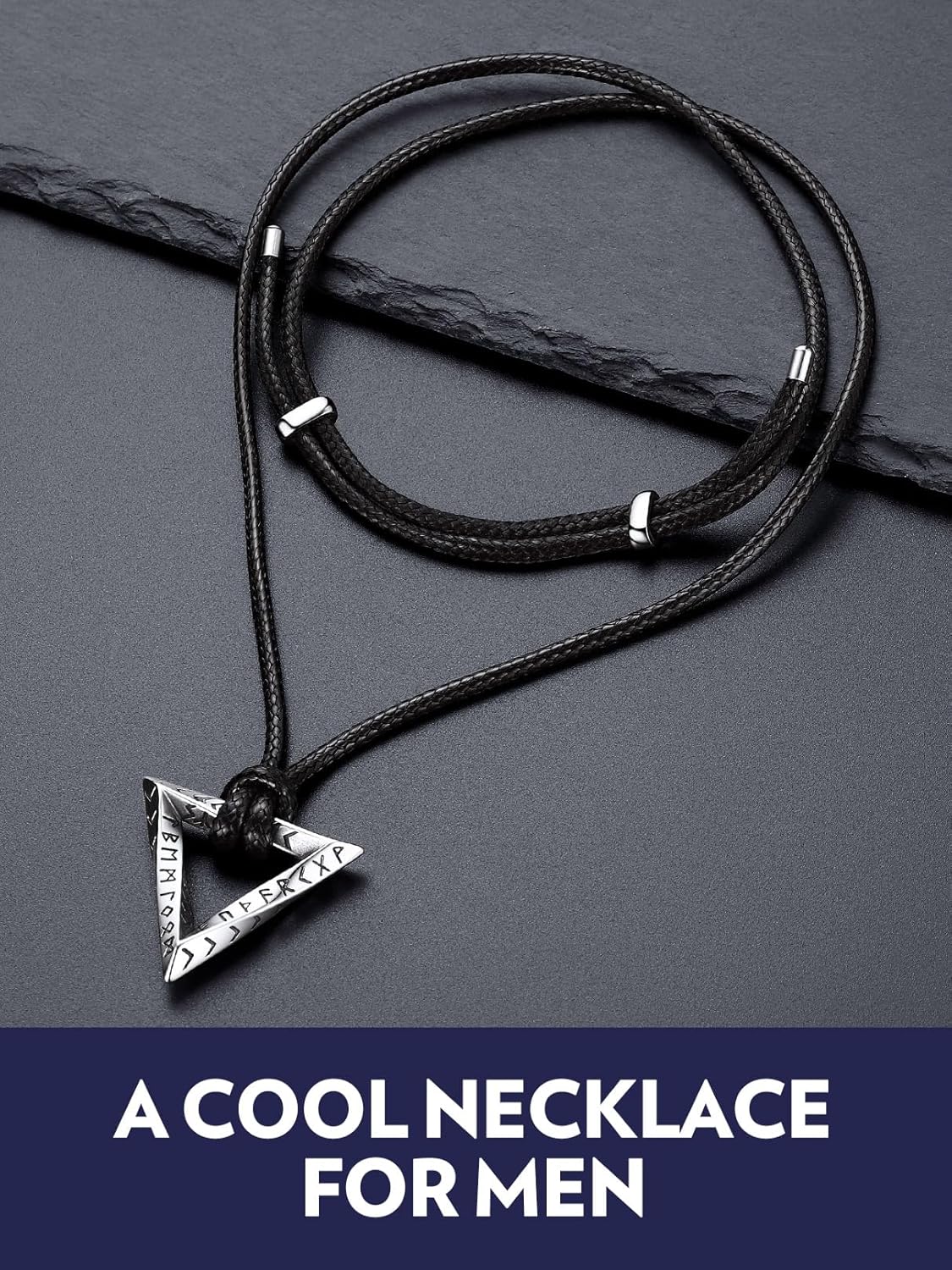 Bandmax Viking Nordic Talisman Necklace for Men Stainless Steel Waterproof Pendant with Adjustable Wax Rope Chain Vintage Norse Mythology Jewelry Gift for Son Husband Father