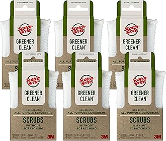 Scotch-Brite Greener Clean Dish Scrubbers, 18 Non-Scratch Kitchen Sponges, Best for Safe, Effective Cleaning of Nonstick Pots and Pans, Glassware, China, Tubs & Tile, Dishwasher Safe, Long-lasting