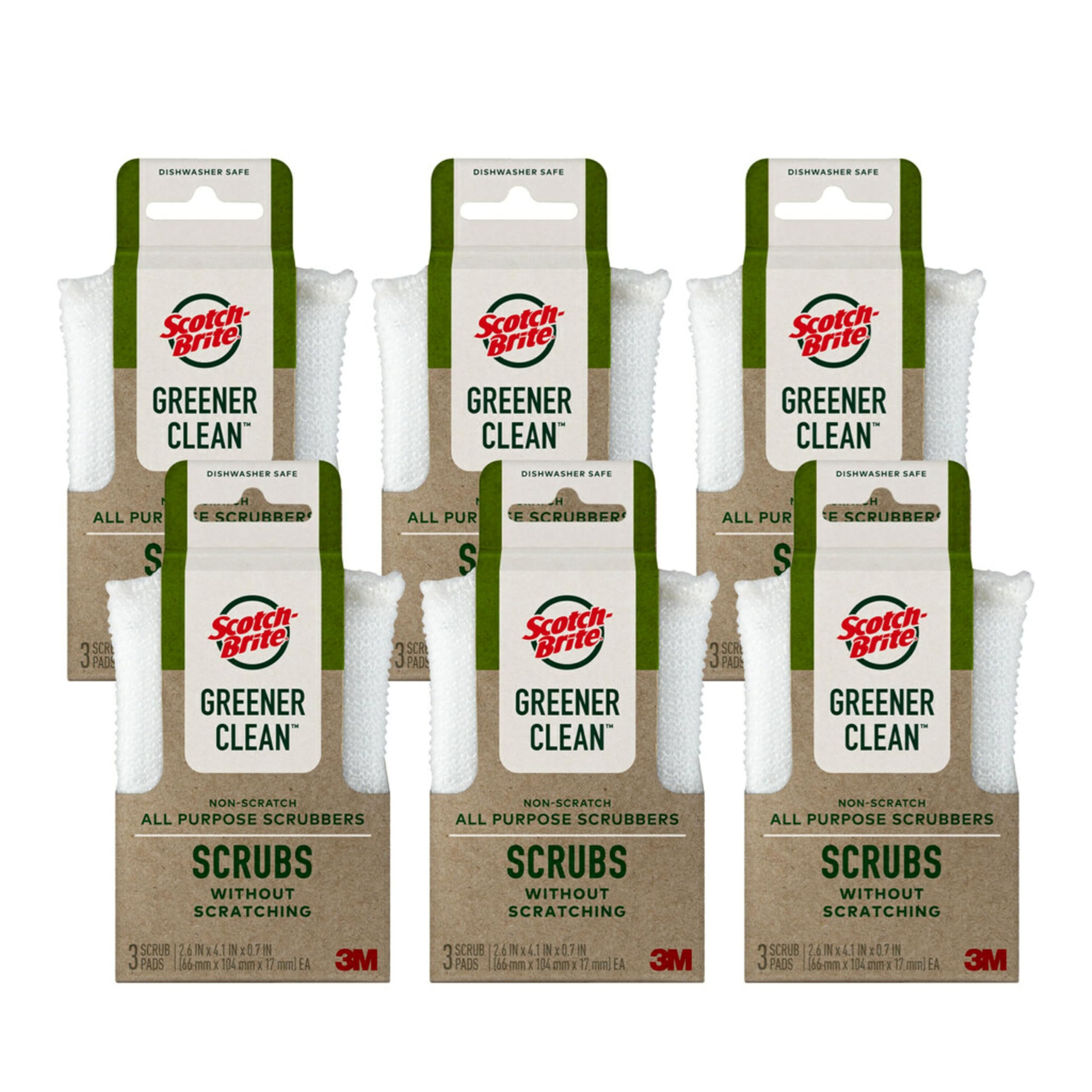 Scotch-Brite Greener Clean Dish Scrubbers, 18 Non-Scratch Kitchen Sponges, Best for Safe, Effective Cleaning of Nonstick Pots and Pans, Glassware, China, Tubs & Tile, Dishwasher Safe, Long-lasting